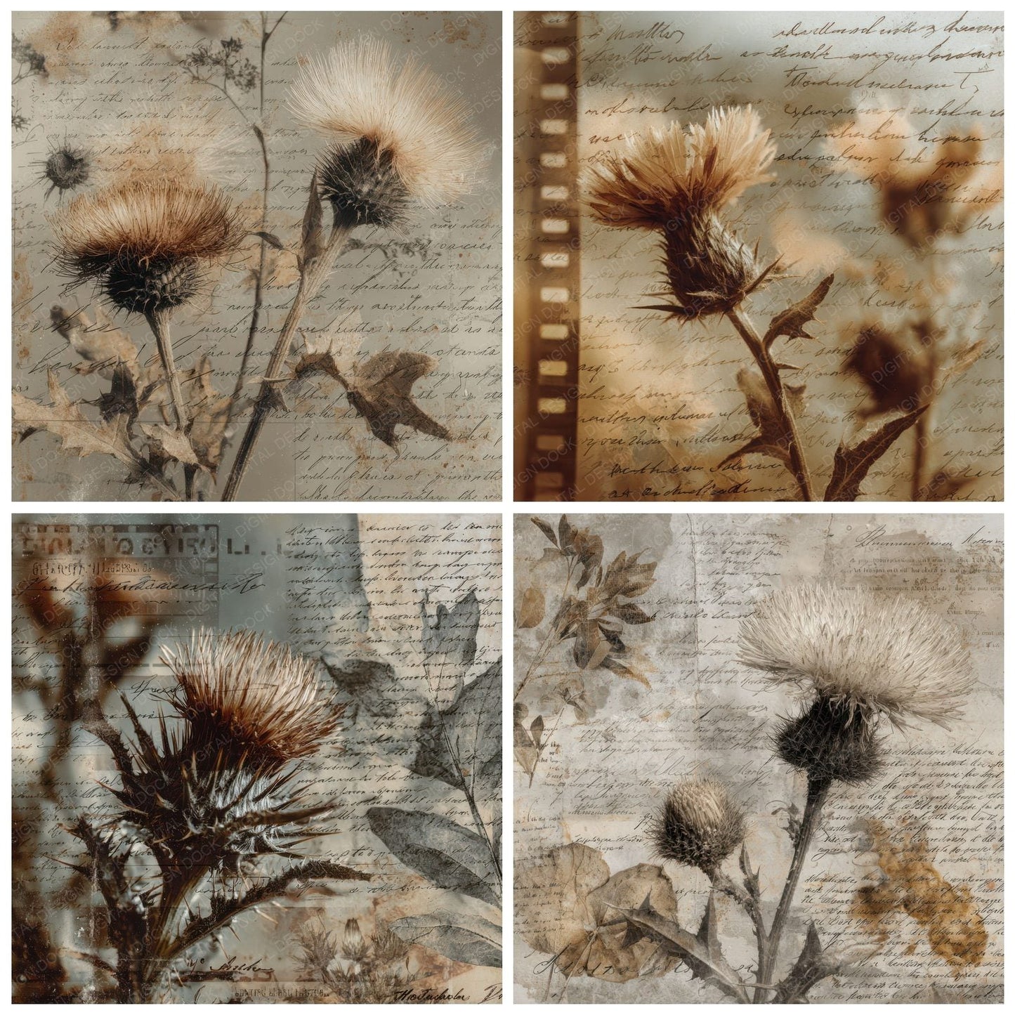 Sepia Thistle Script Digital Paper Pack (DDD003456)