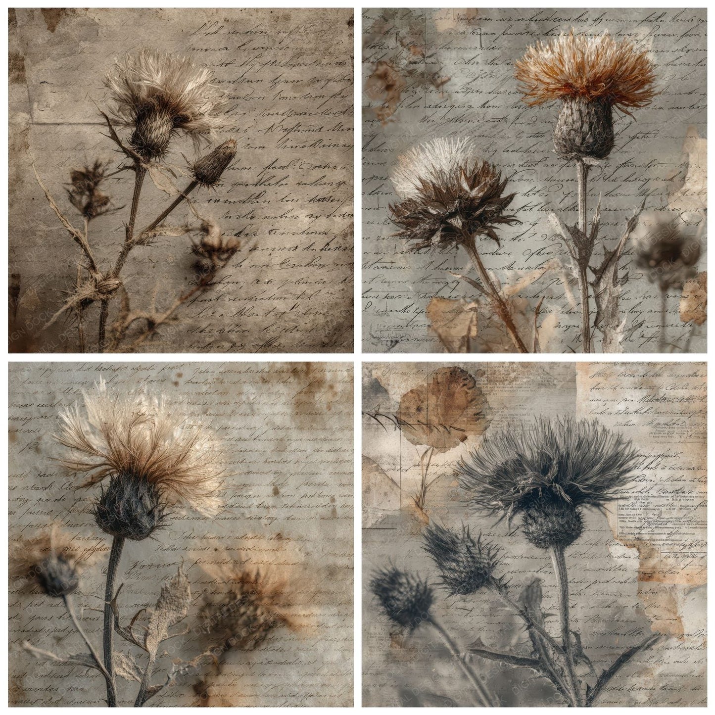 Sepia Thistle Script Digital Paper Pack (DDD003456)