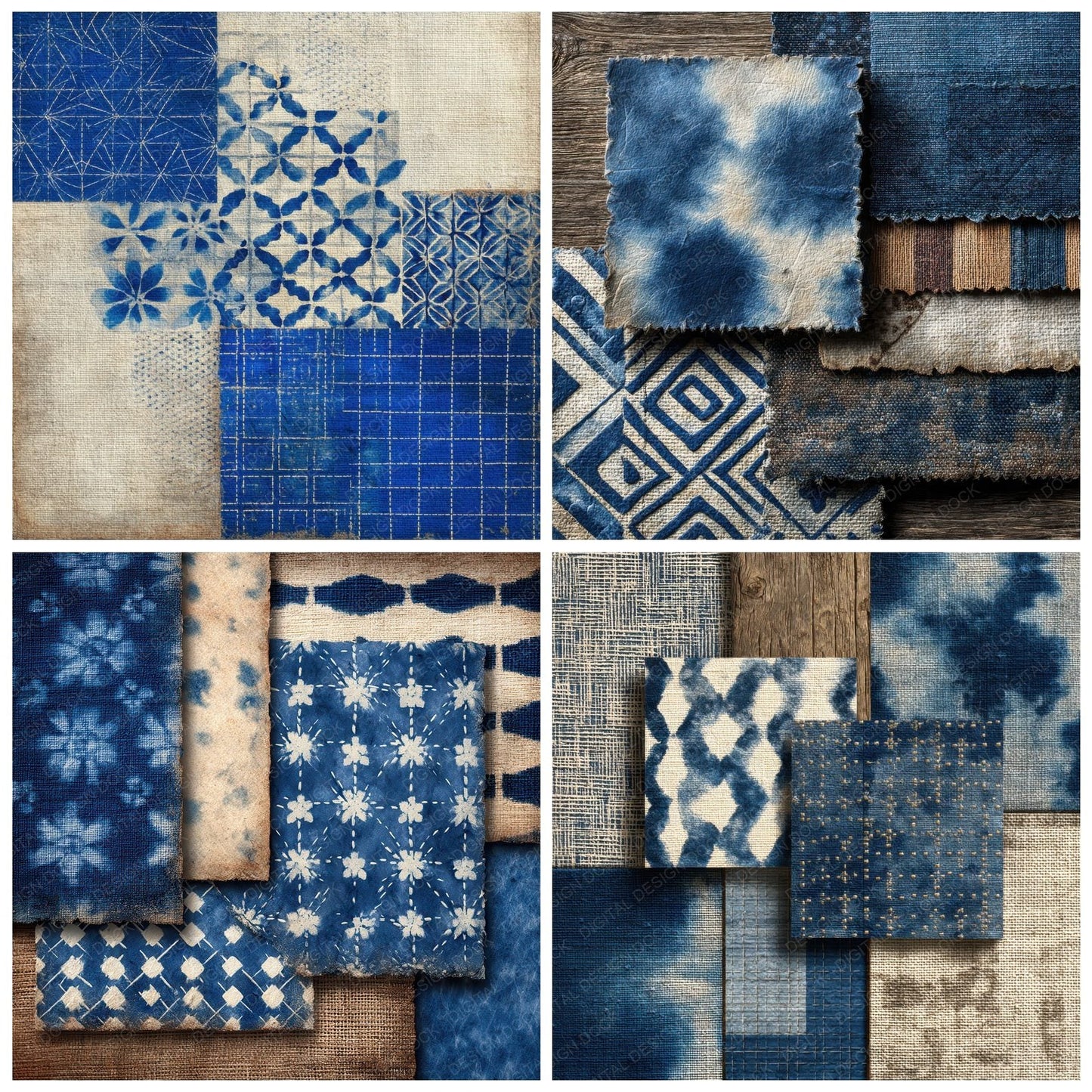 Shibori Indigo Sashiko Grain Fold Digital Paper Pack (DDD003475)
