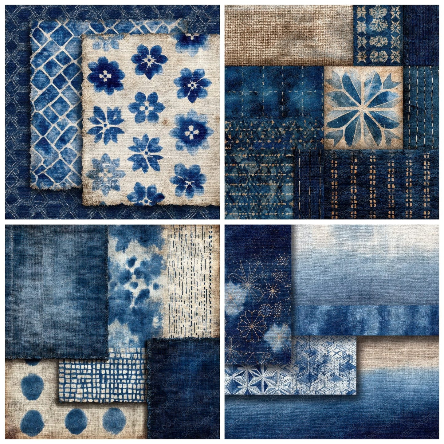 Shibori Indigo Sashiko Grain Fold Digital Paper Pack (DDD003475)