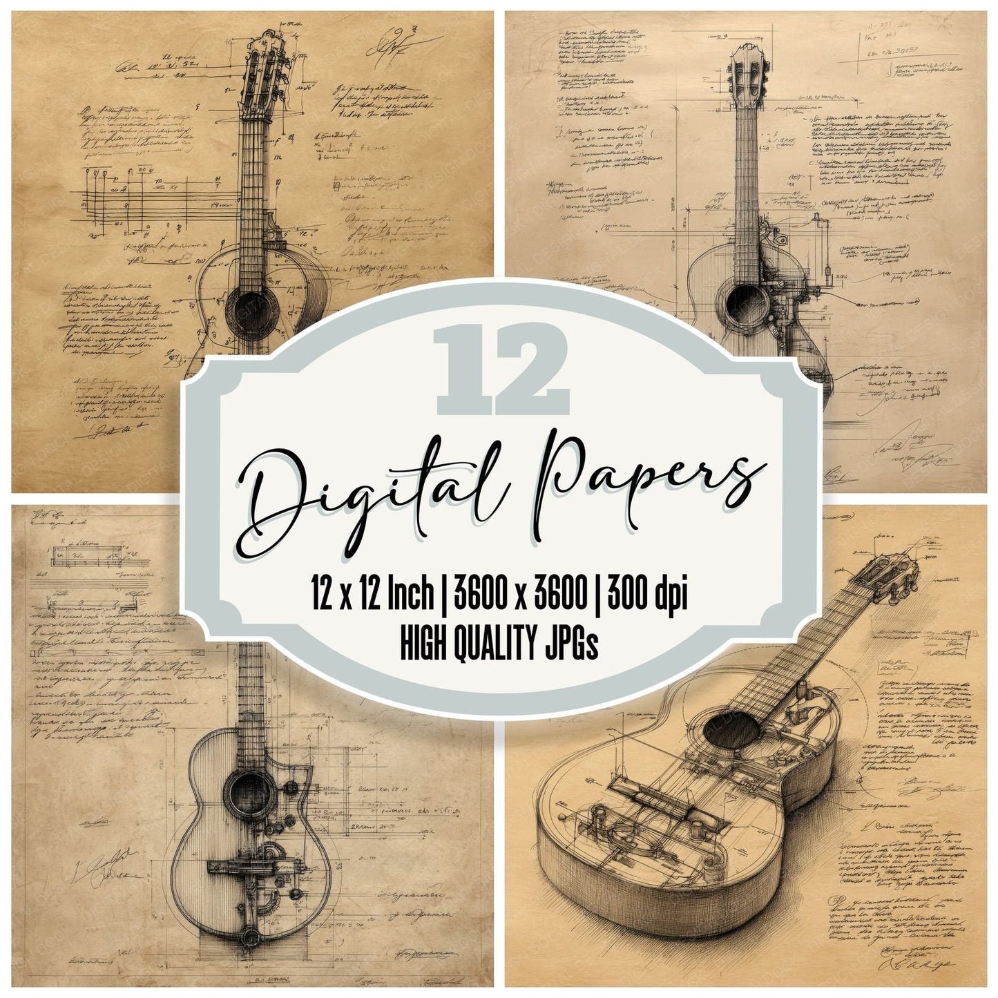 Sketch Acoustic Guitar Digital Paper Pack (DDD003498)