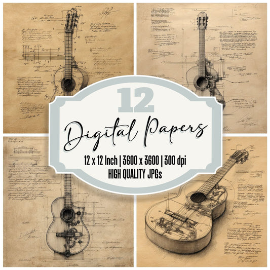 Sketch Acoustic Guitar Digital Paper Pack (DDD003498)
