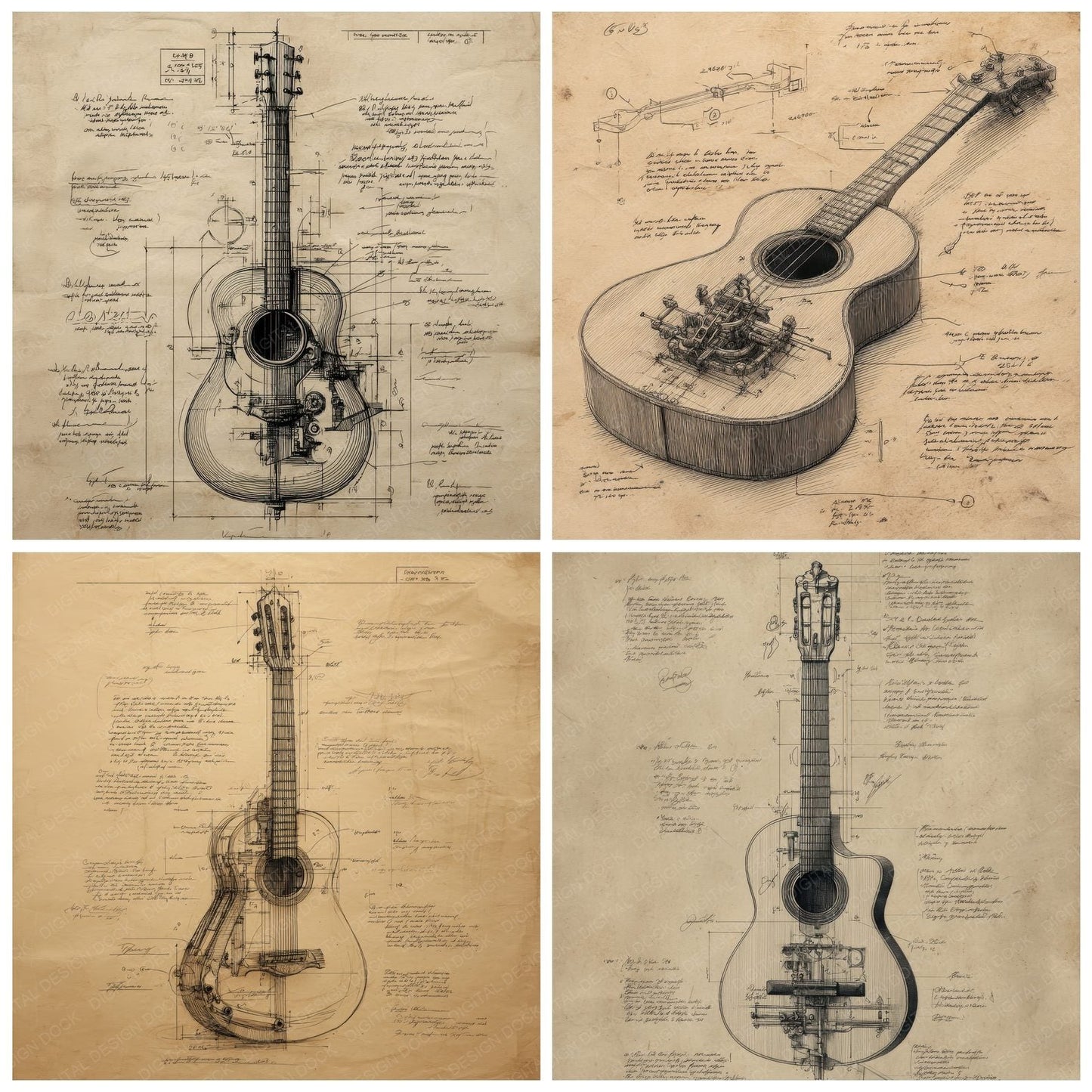 Sketch Acoustic Guitar Digital Paper Pack (DDD003498)