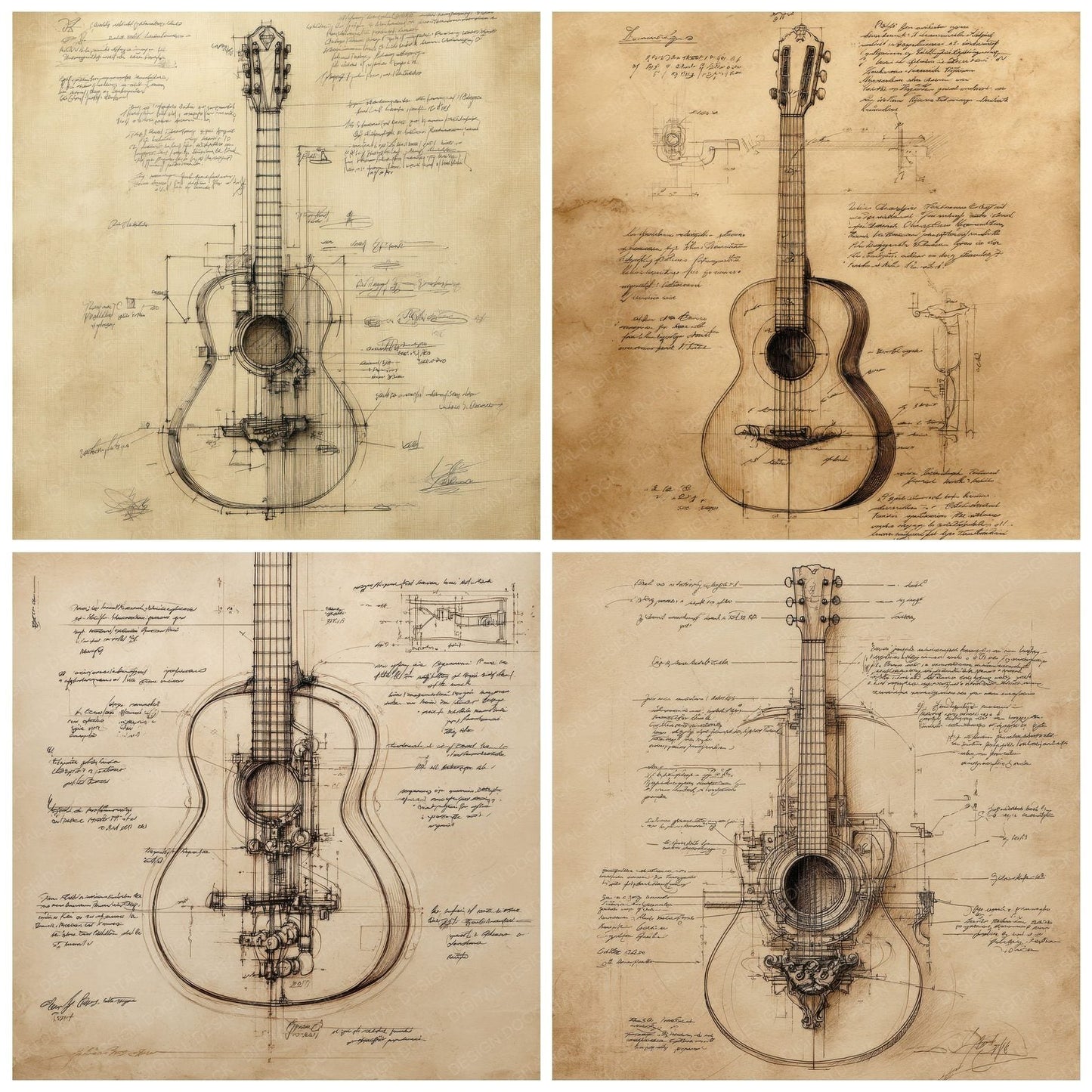 Sketch Acoustic Guitar Digital Paper Pack (DDD003498)