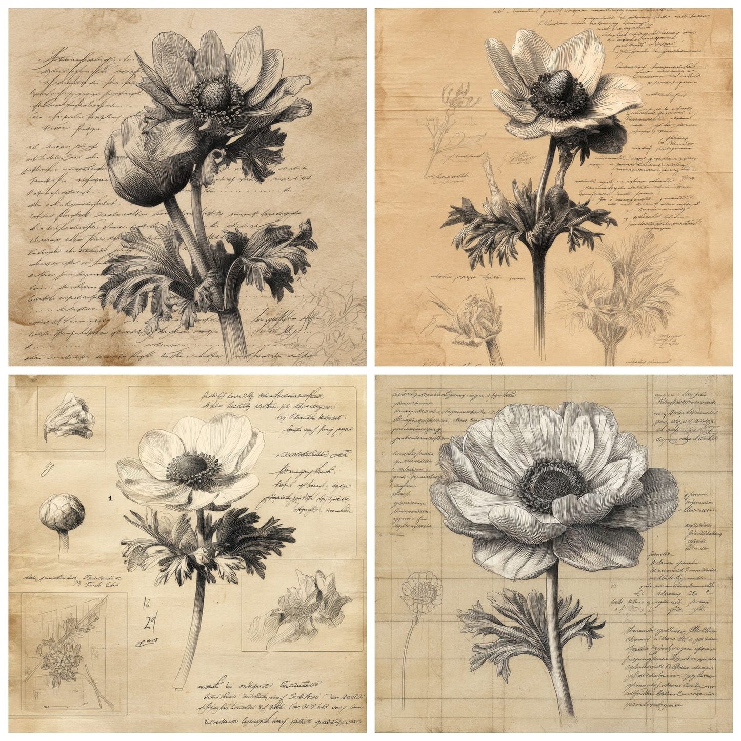 Sketch Anemone Flower Close Digital Paper Pack (DDD003502)
