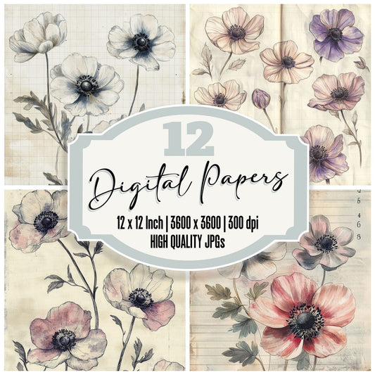 Sketch Anemone Notepad Digital Paper Pack (DDD003503)