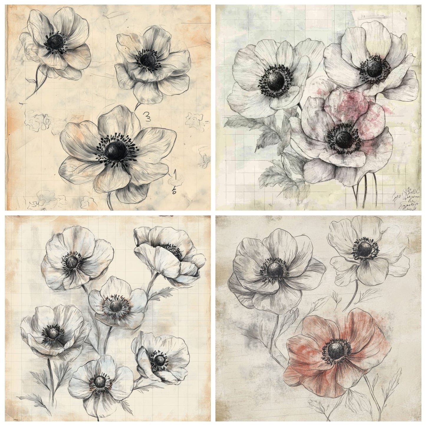 Sketch Anemone Notepad Digital Paper Pack (DDD003503)