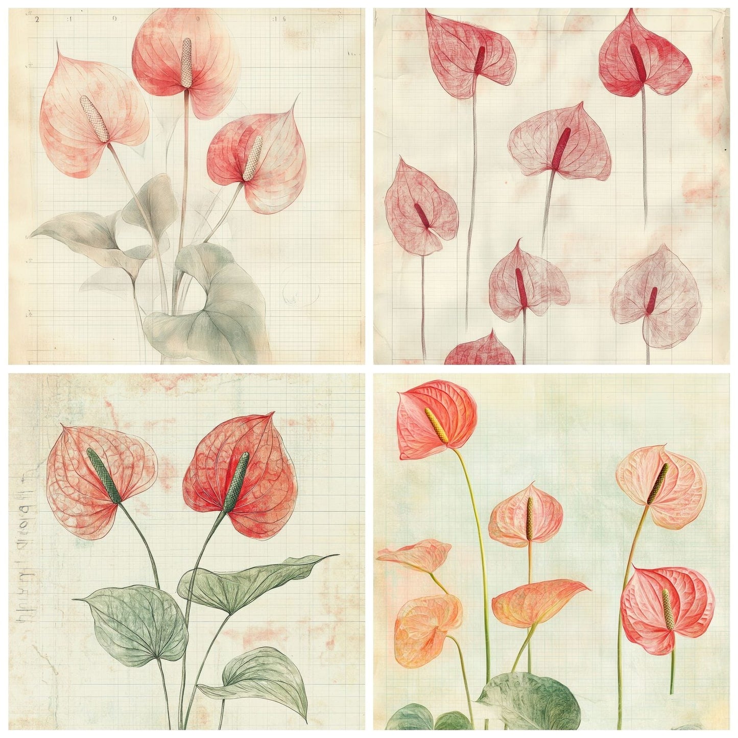 Sketch Anthurium Notepad Digital Paper Pack (DDD003504)
