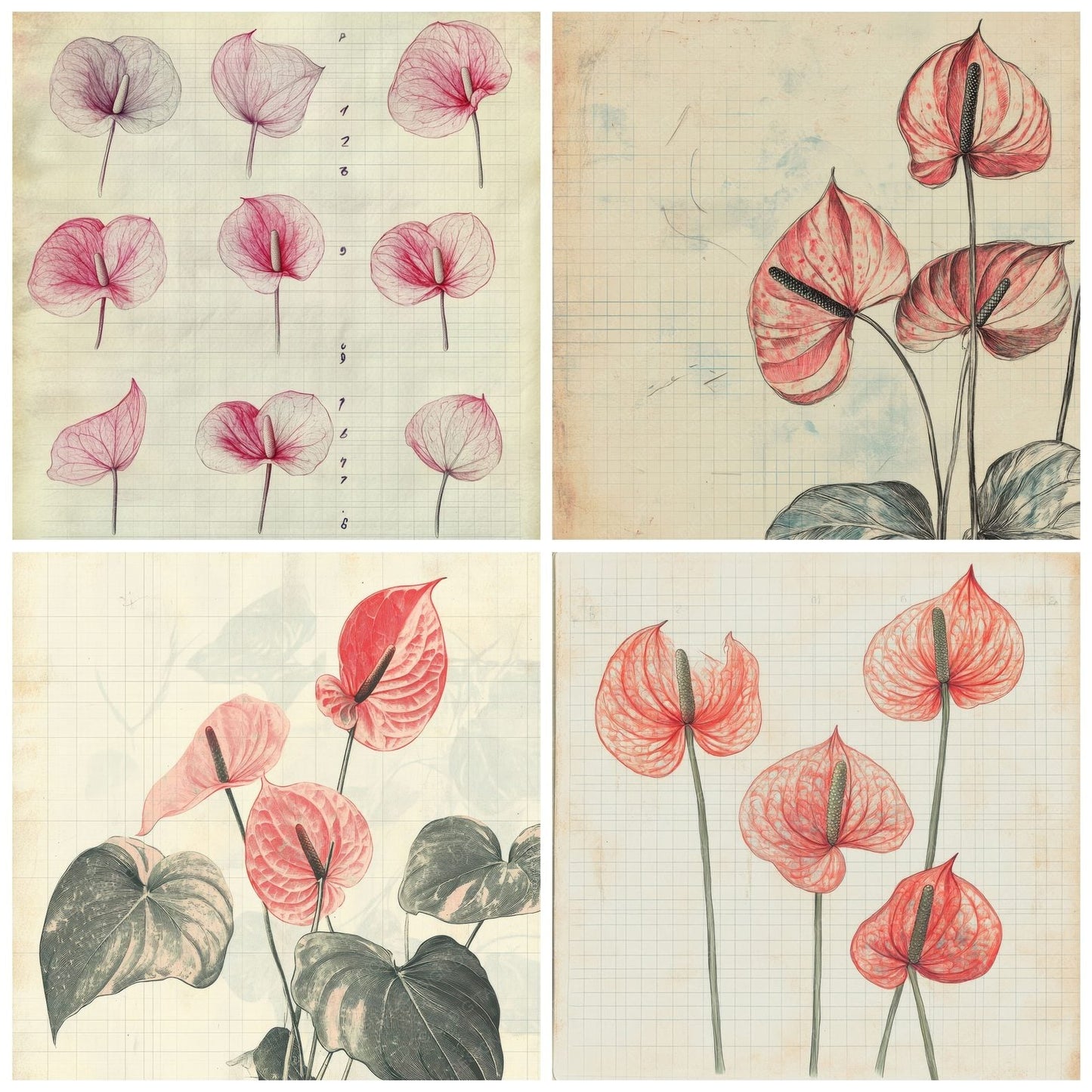 Sketch Anthurium Notepad Digital Paper Pack (DDD003504)