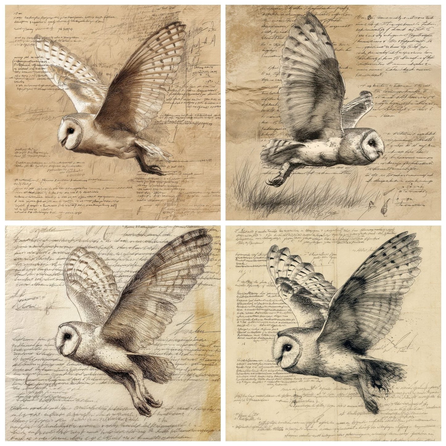 Sketch Barn Owl Flight Sheet Digital Paper Pack (DDD003507)