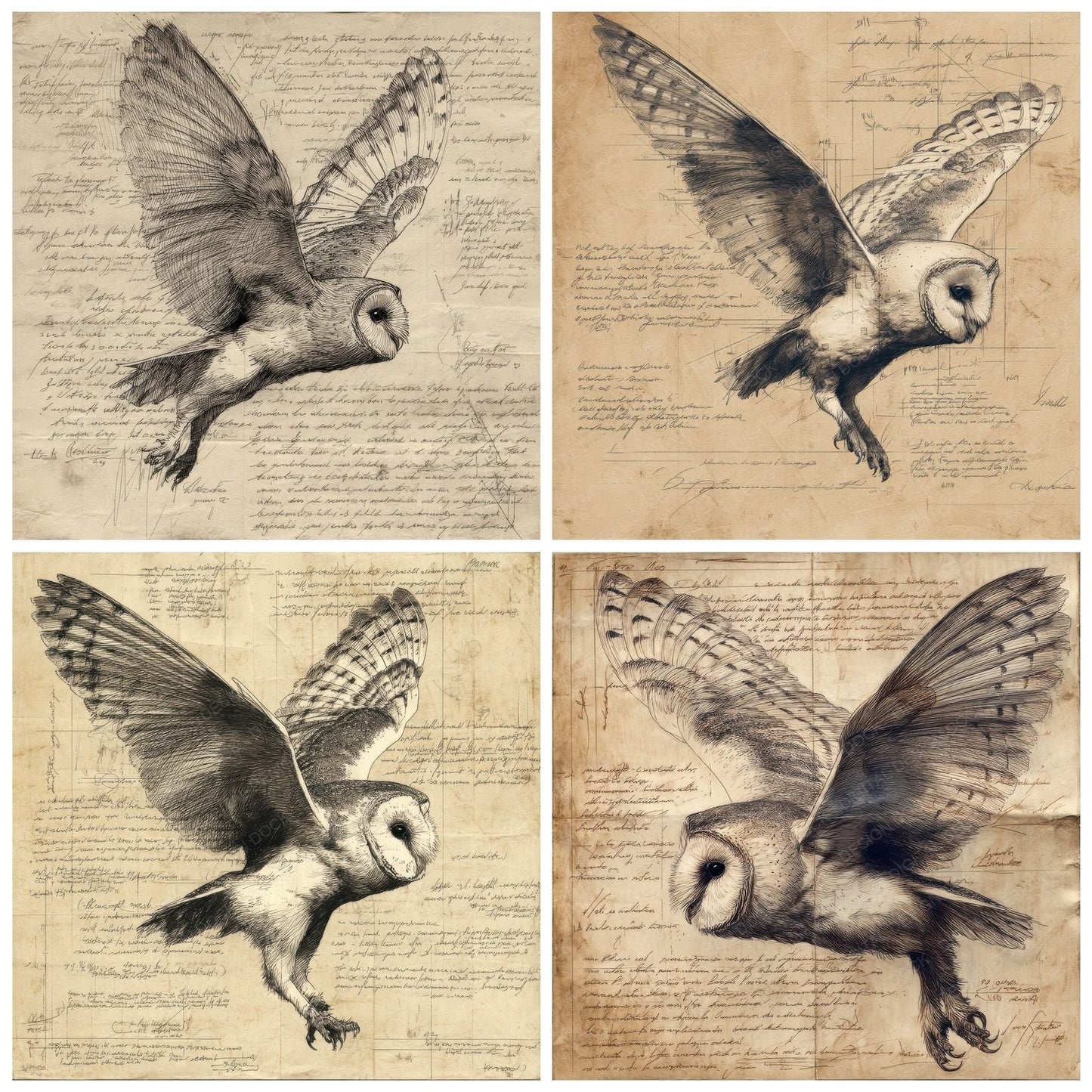 Sketch Barn Owl Flight Sheet Digital Paper Pack (DDD003507)