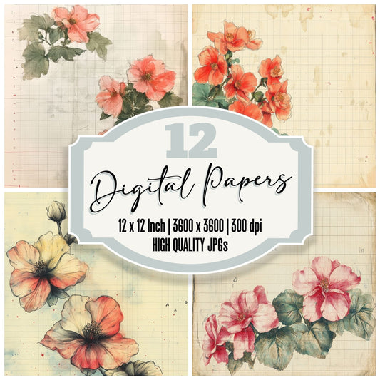 Sketch Begonia Notepad Digital Paper Pack (DDD003509)