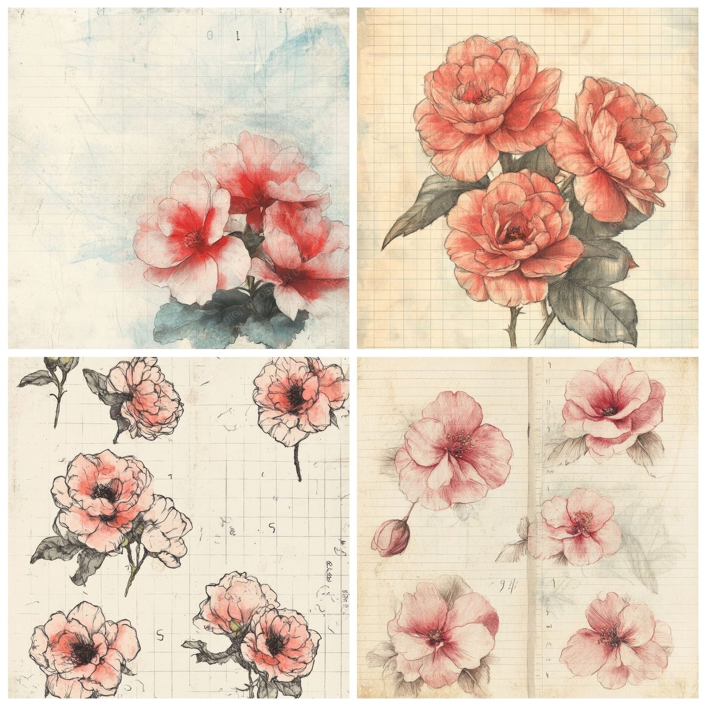 Sketch Begonia Notepad Digital Paper Pack (DDD003509)