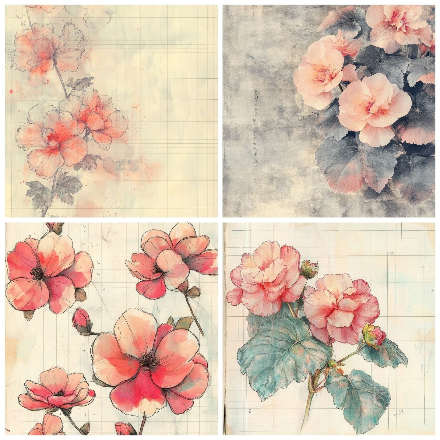Sketch Begonia Notepad Digital Paper Pack (DDD003509)