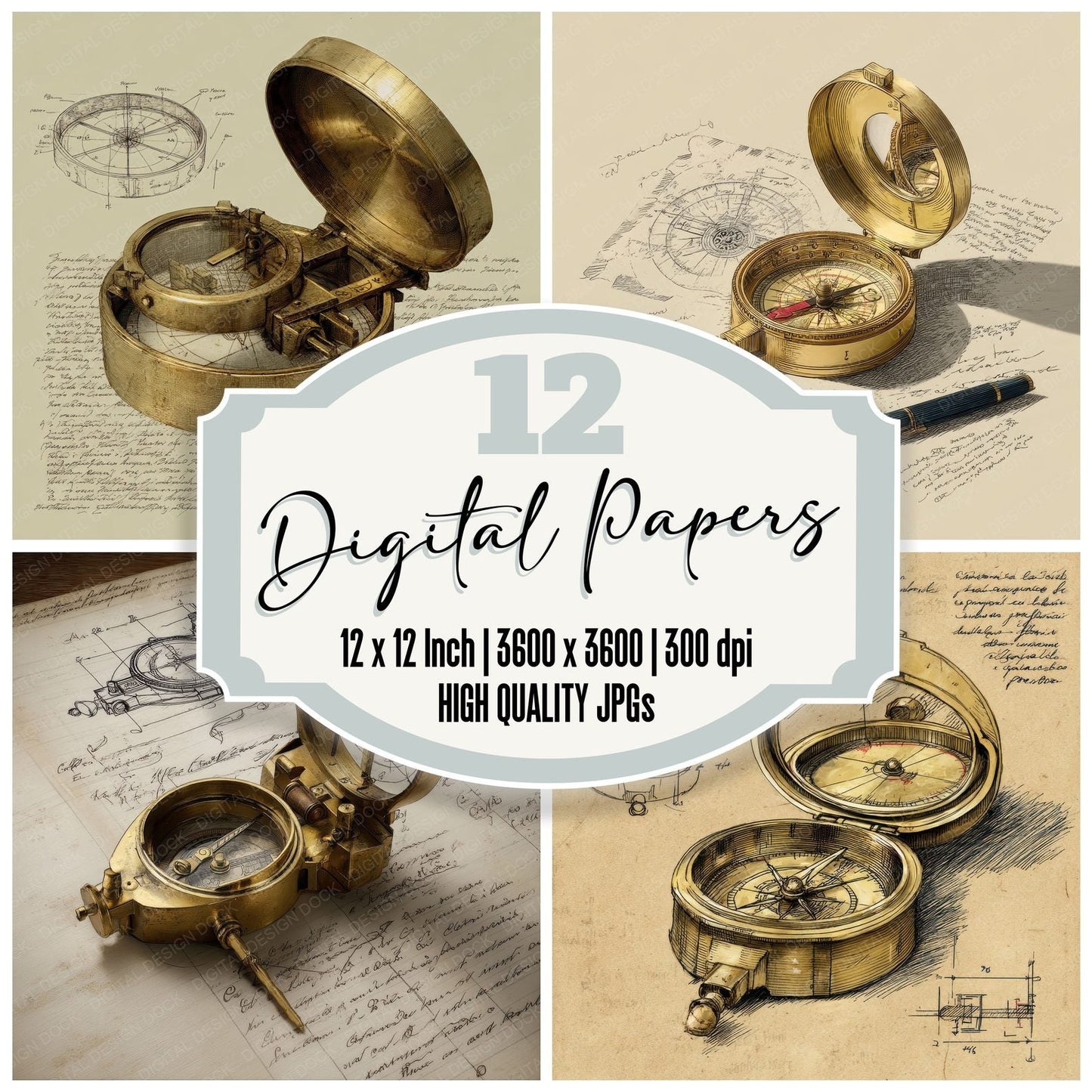 Sketch Brass Compass Open Digital Paper Pack (DDD003516)