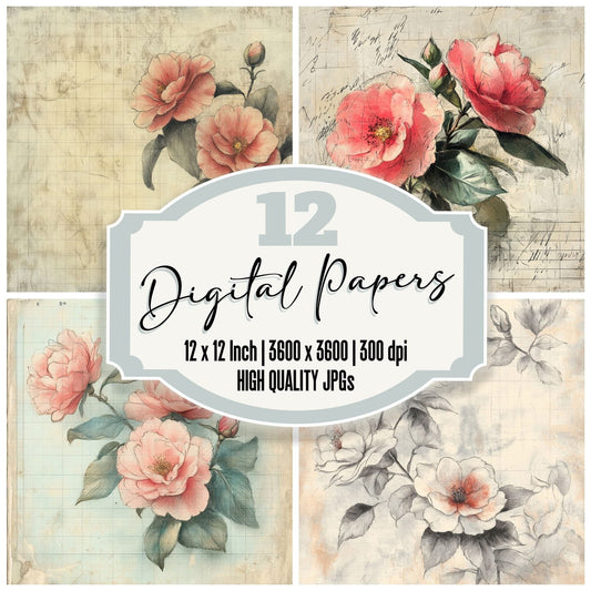 Sketch Camellia Notepad Digital Paper Pack (DDD003520)