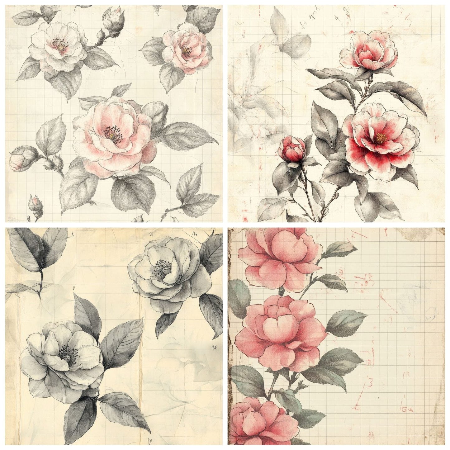 Sketch Camellia Notepad Digital Paper Pack (DDD003520)