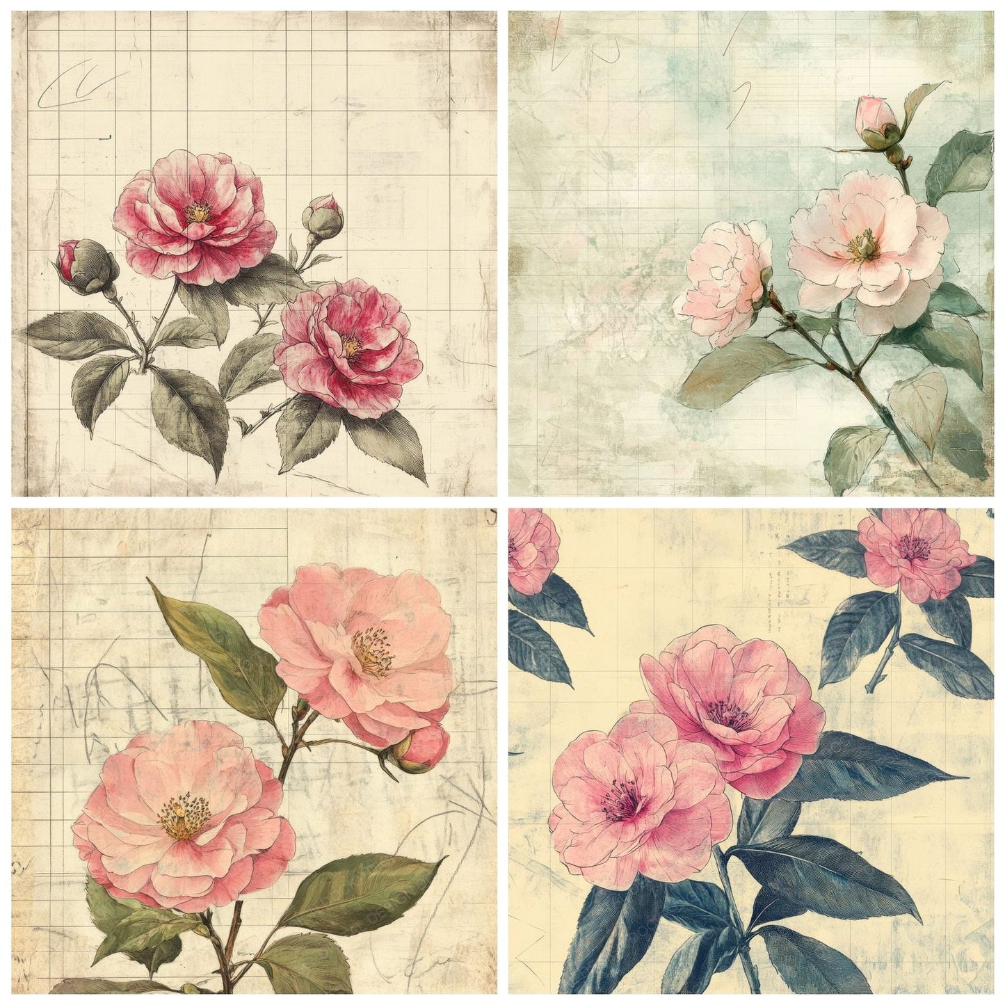 Sketch Camellia Notepad Digital Paper Pack (DDD003520)