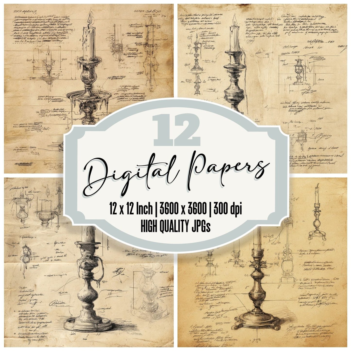 Sketch Candlestick with Wax Digital Paper Pack (DDD003521)