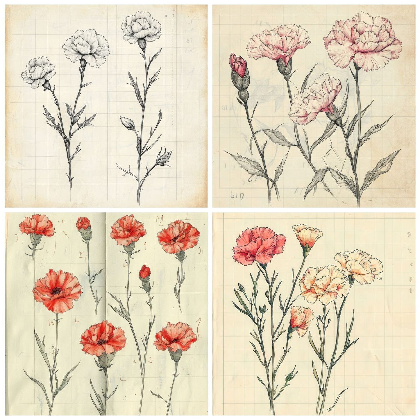 Sketch Carnation Notepad Digital Paper Pack (DDD003524)