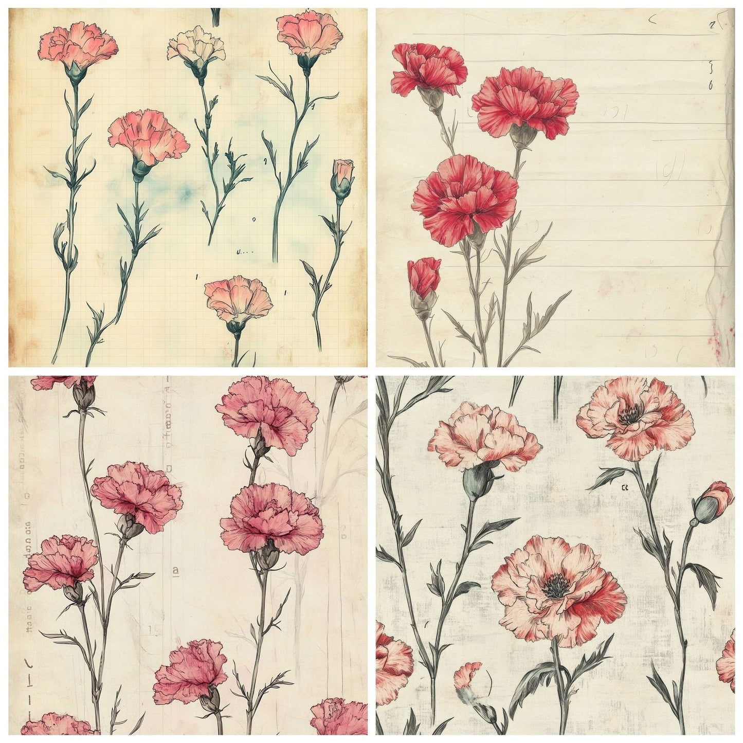 Sketch Carnation Notepad Digital Paper Pack (DDD003524)