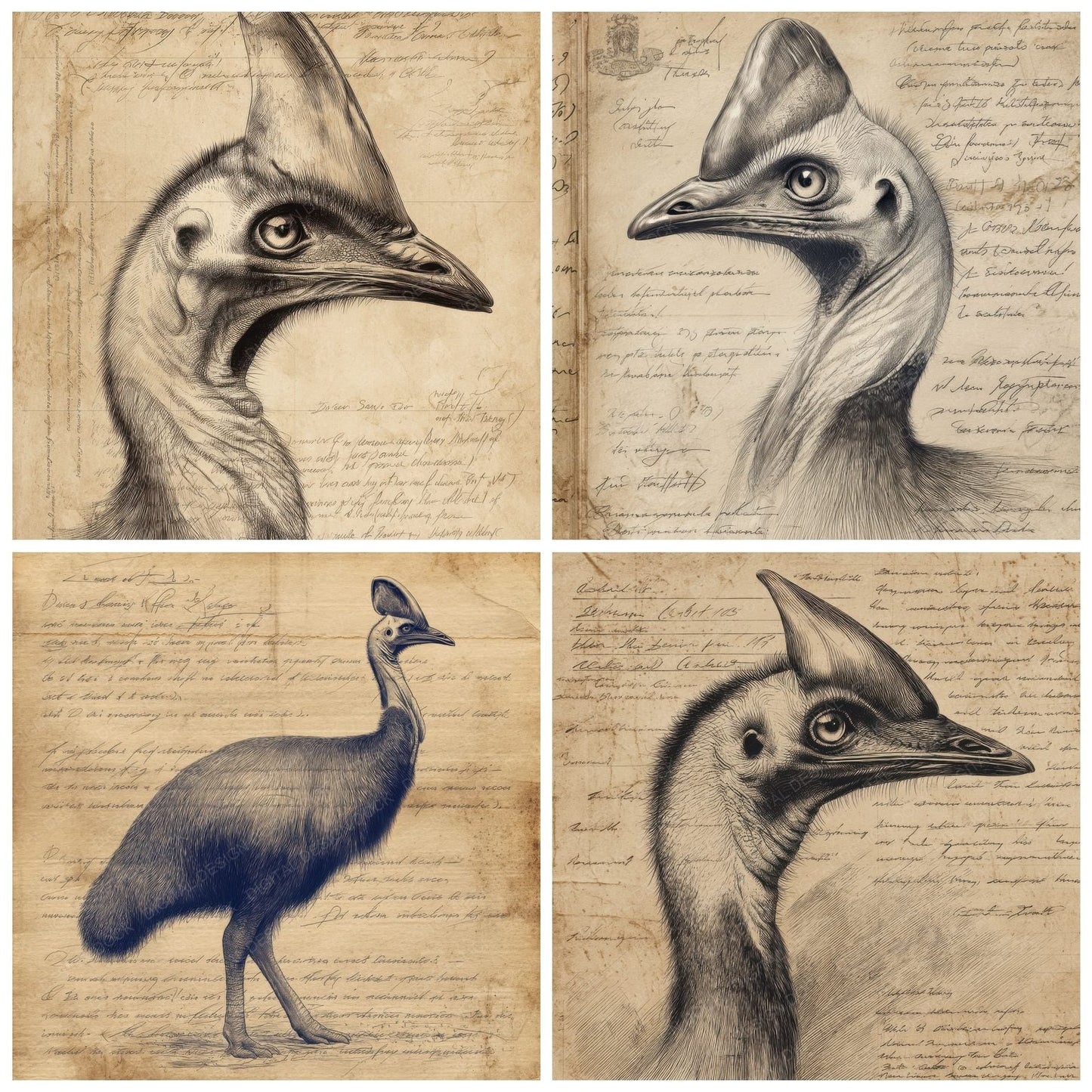 Sketch Cassowary Profile Plate Digital Paper Pack (DDD003525)