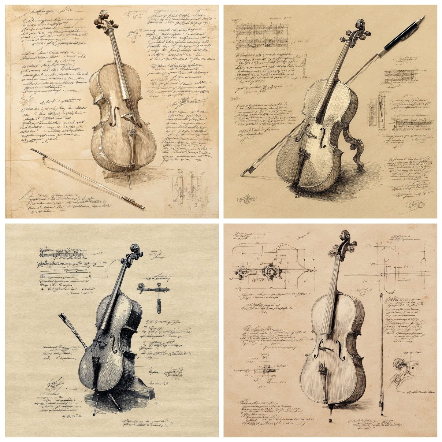 Sketch Cello and Bow Digital Paper Pack (DDD003526)