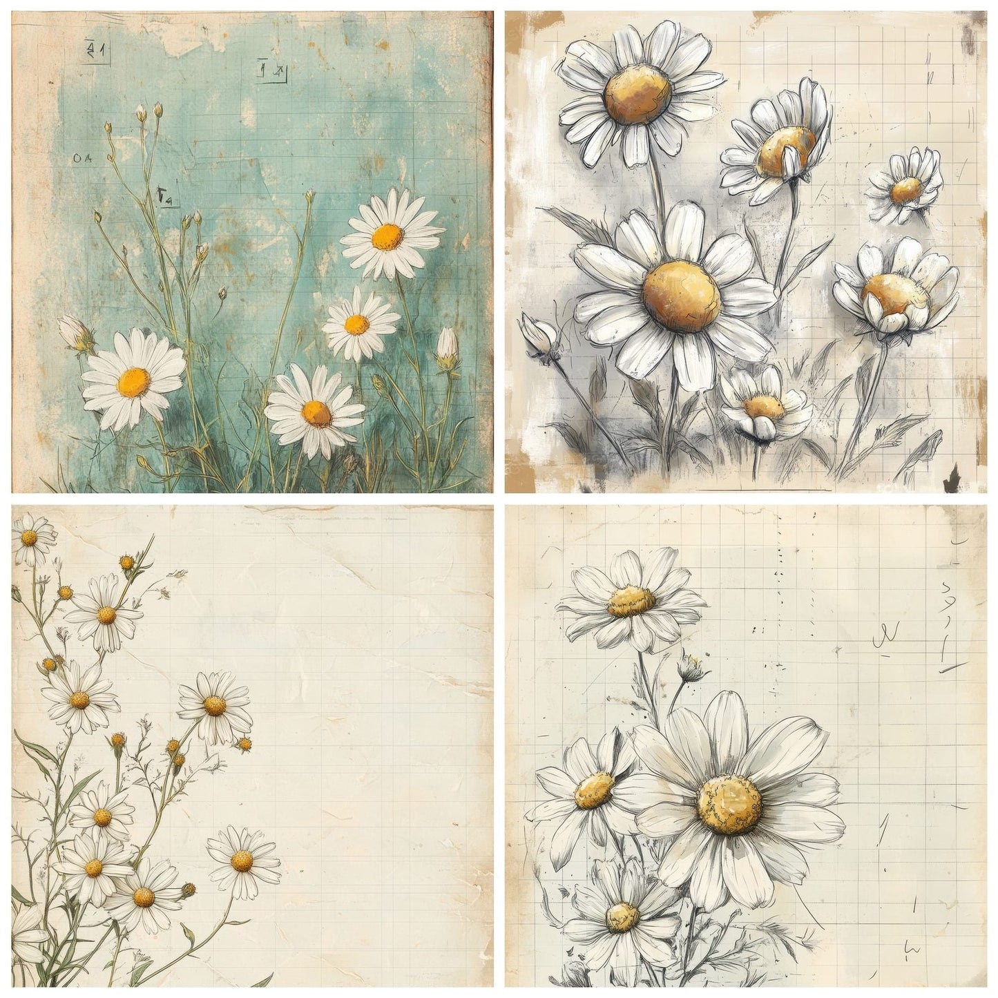 Sketch Chamomile Notepad Digital Paper Pack (DDD003529)
