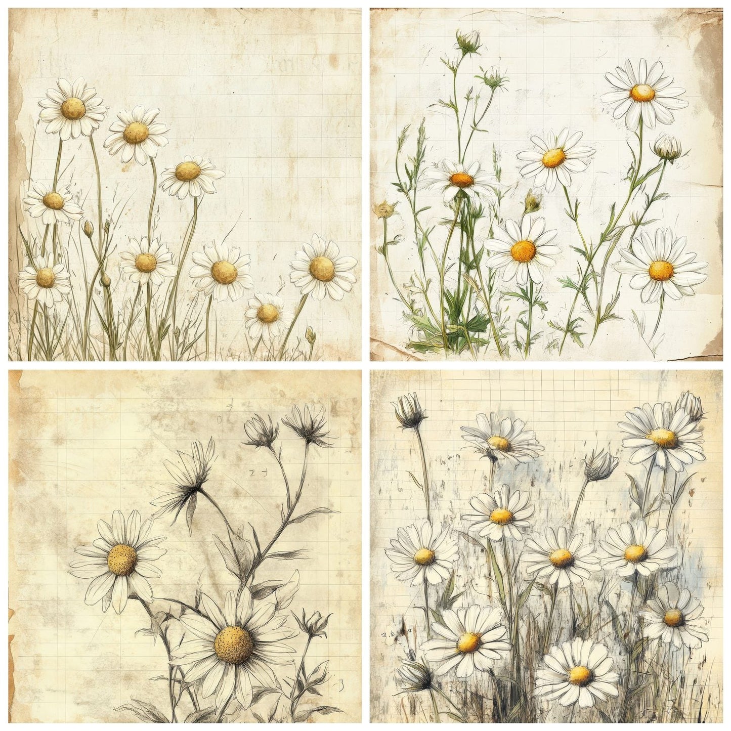 Sketch Chamomile Notepad Digital Paper Pack (DDD003529)