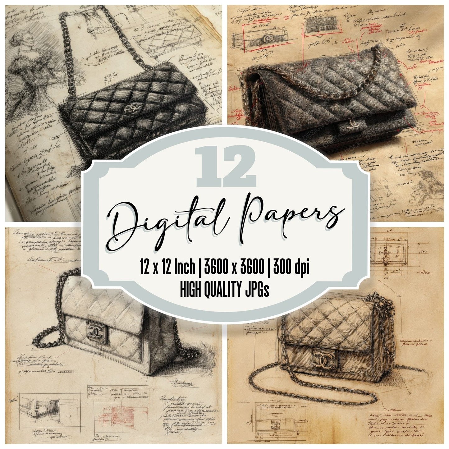Sketch Chanel 2.55 Flap Bag Digital Paper Pack (DDD003530)