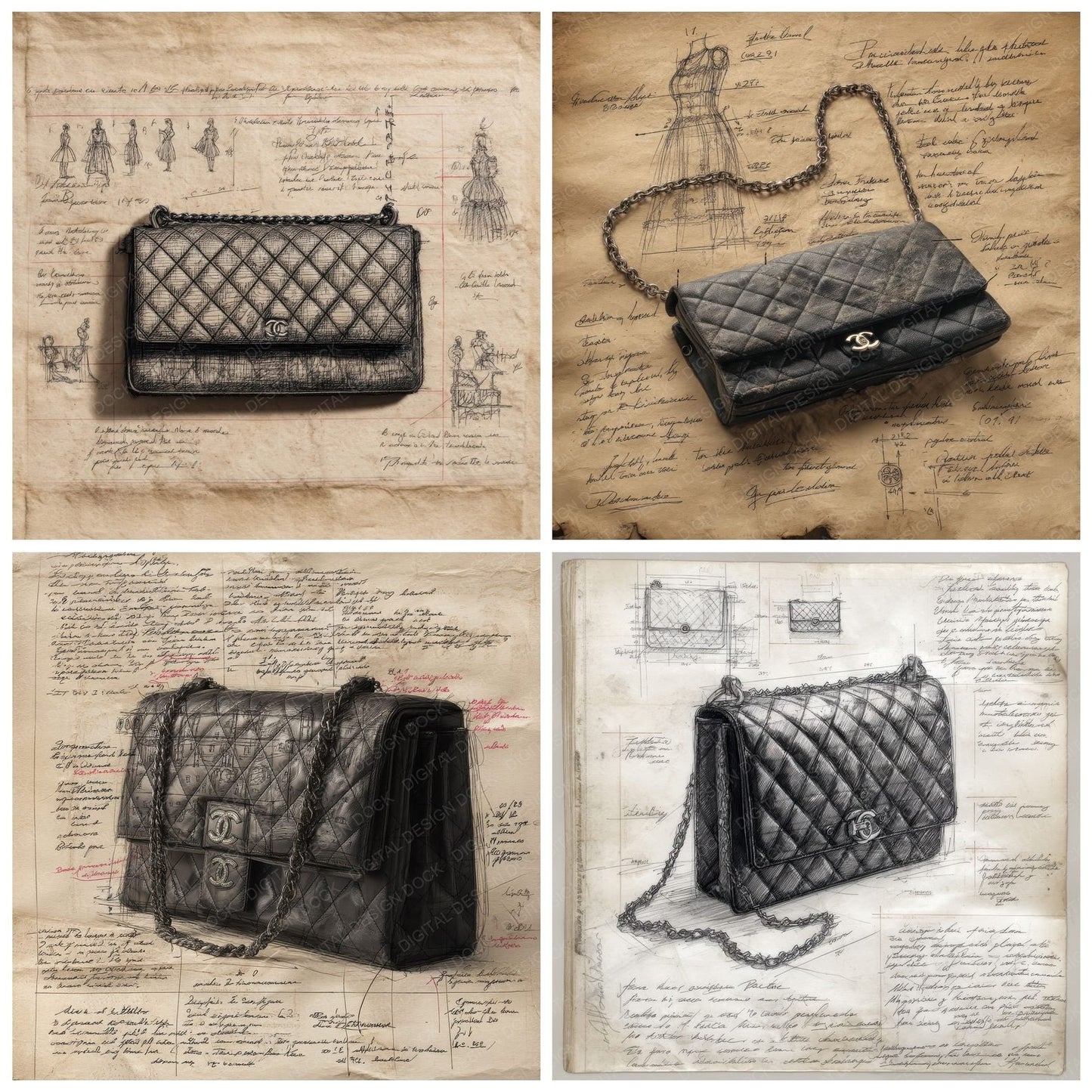 Sketch Chanel 2.55 Flap Bag Digital Paper Pack (DDD003530)