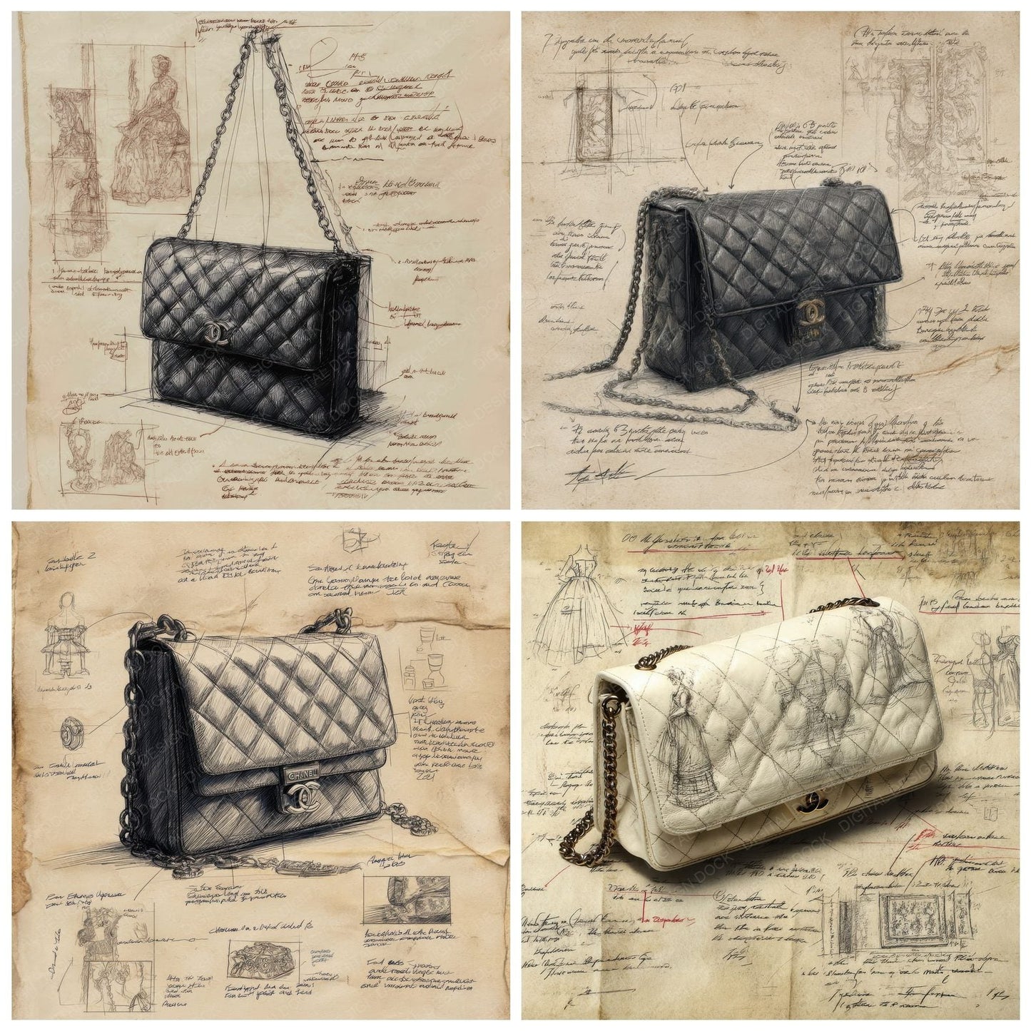 Sketch Chanel 2.55 Flap Bag Digital Paper Pack (DDD003530)