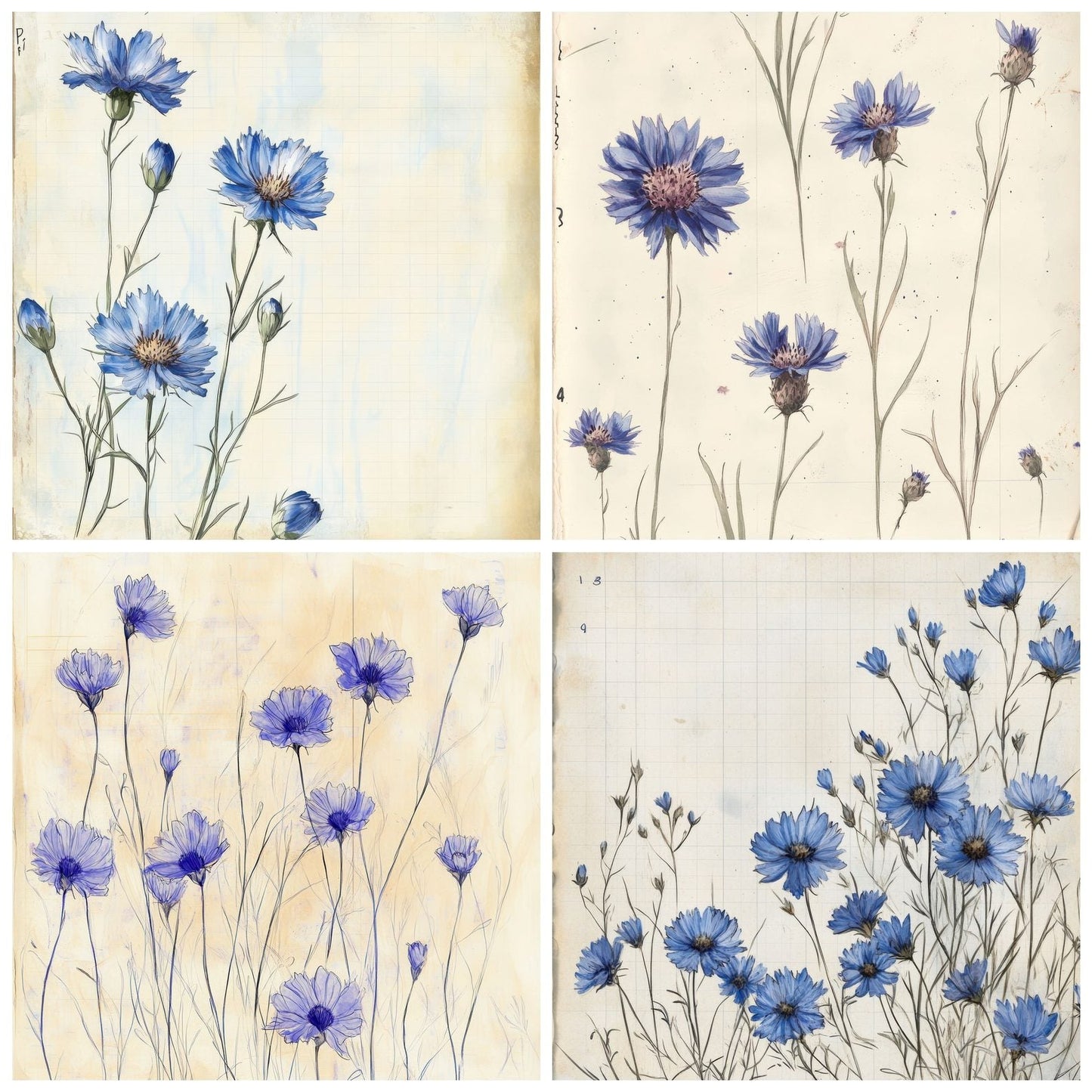 Sketch Cornflower Notepad Digital Paper Pack (DDD003535)