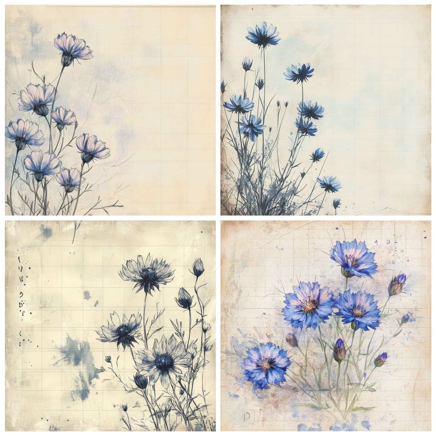 Sketch Cornflower Notepad Digital Paper Pack (DDD003535)