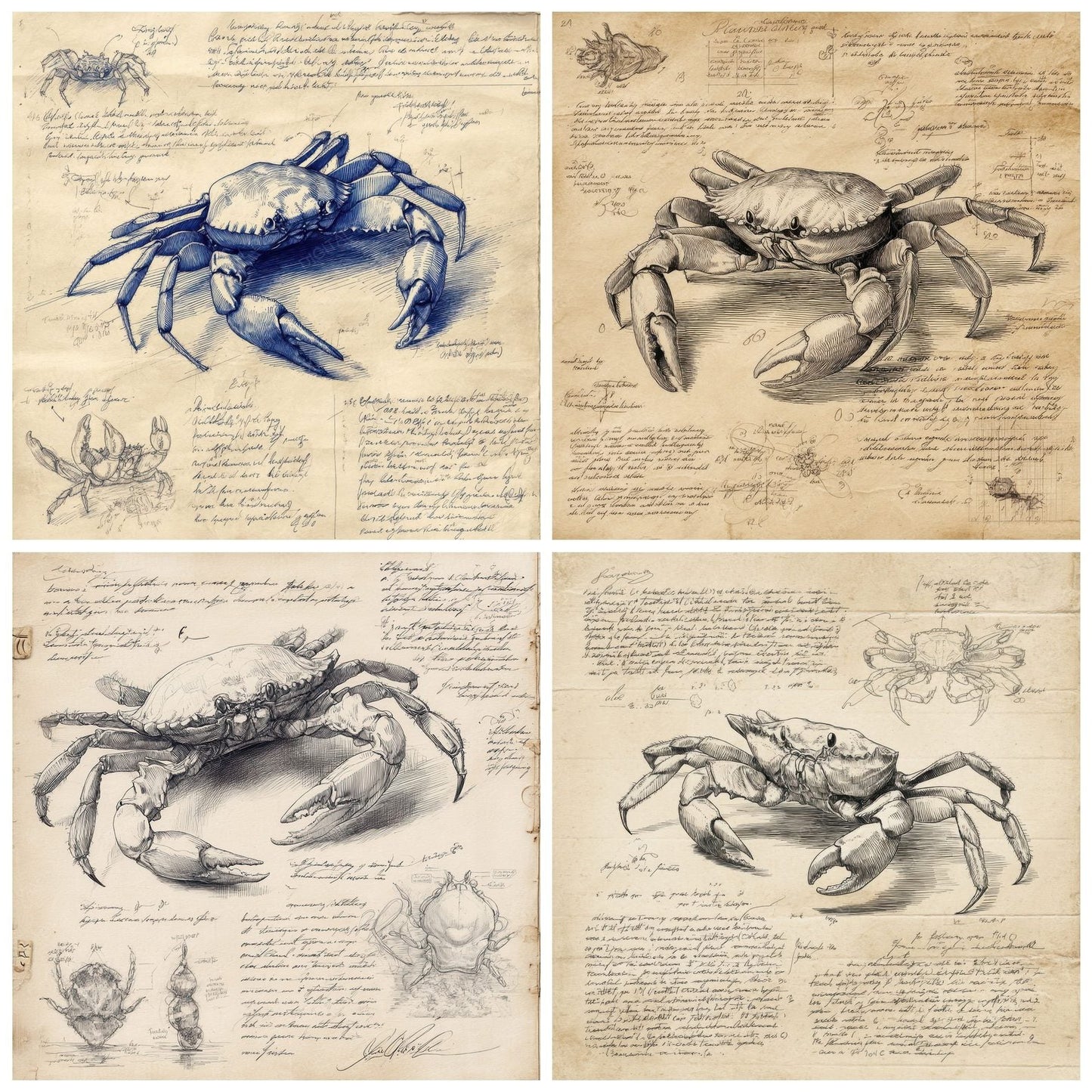 Sketch Crab Anatomy Study Digital Paper Pack (DDD003537)