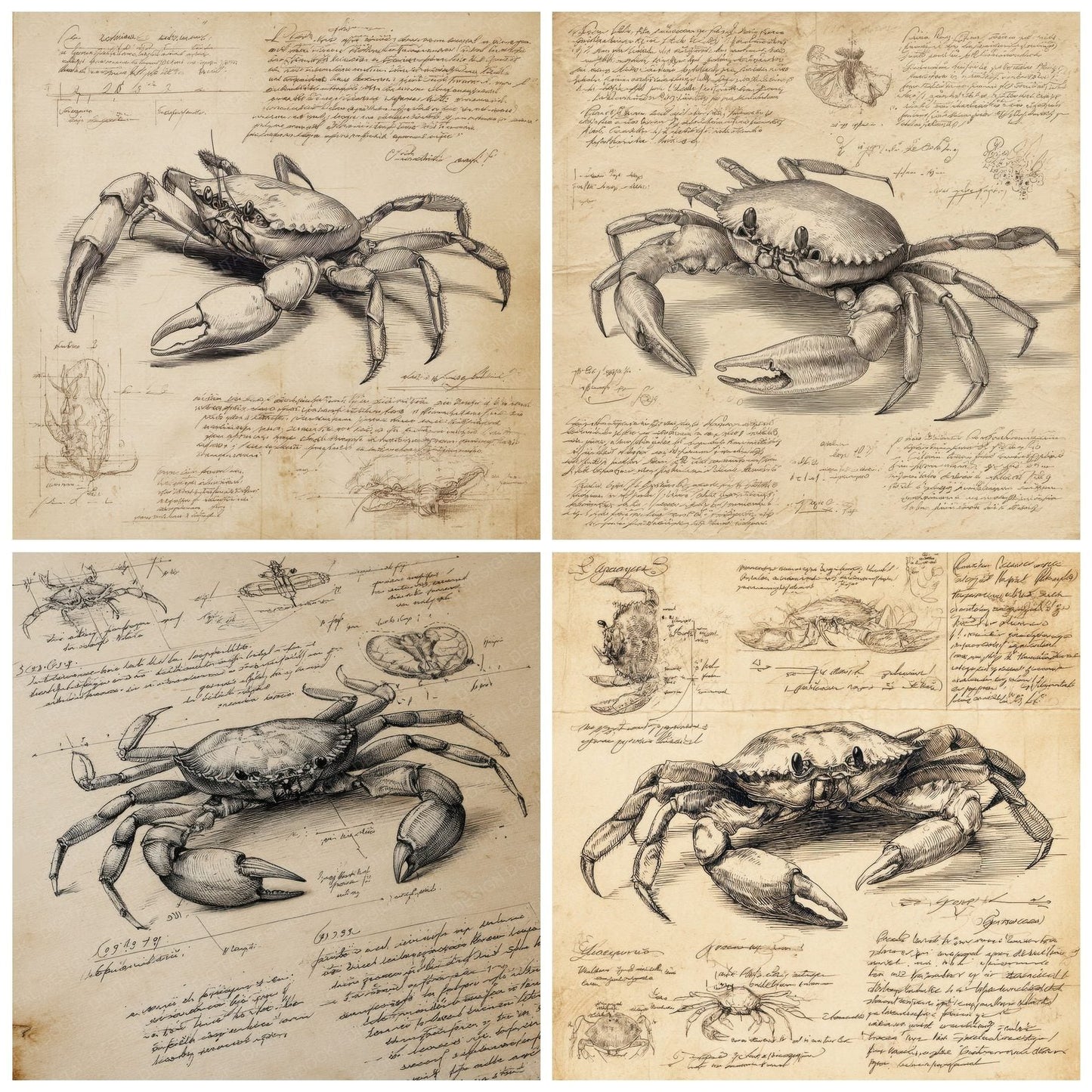 Sketch Crab Anatomy Study Digital Paper Pack (DDD003537)