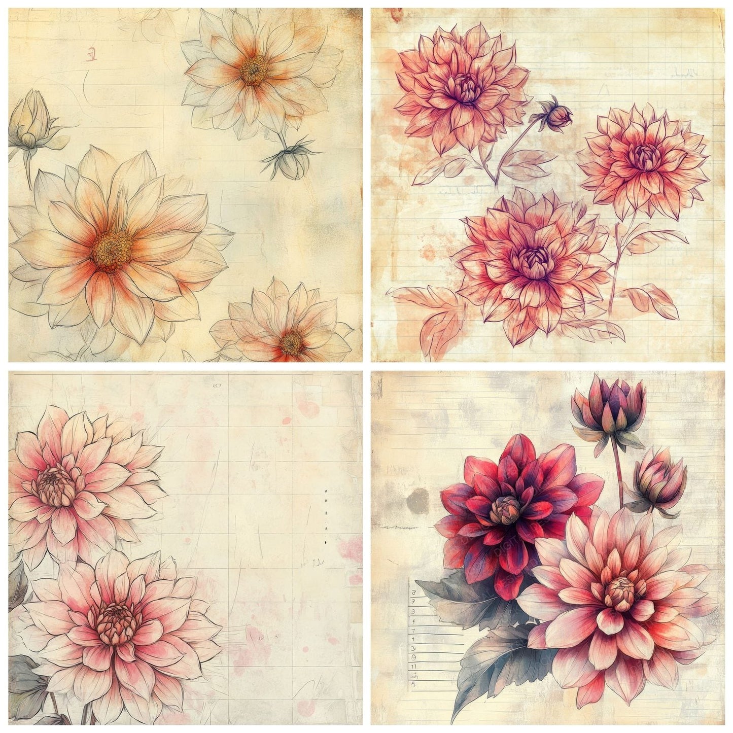 Sketch Dahlia Notepad Digital Paper Pack (DDD003542)