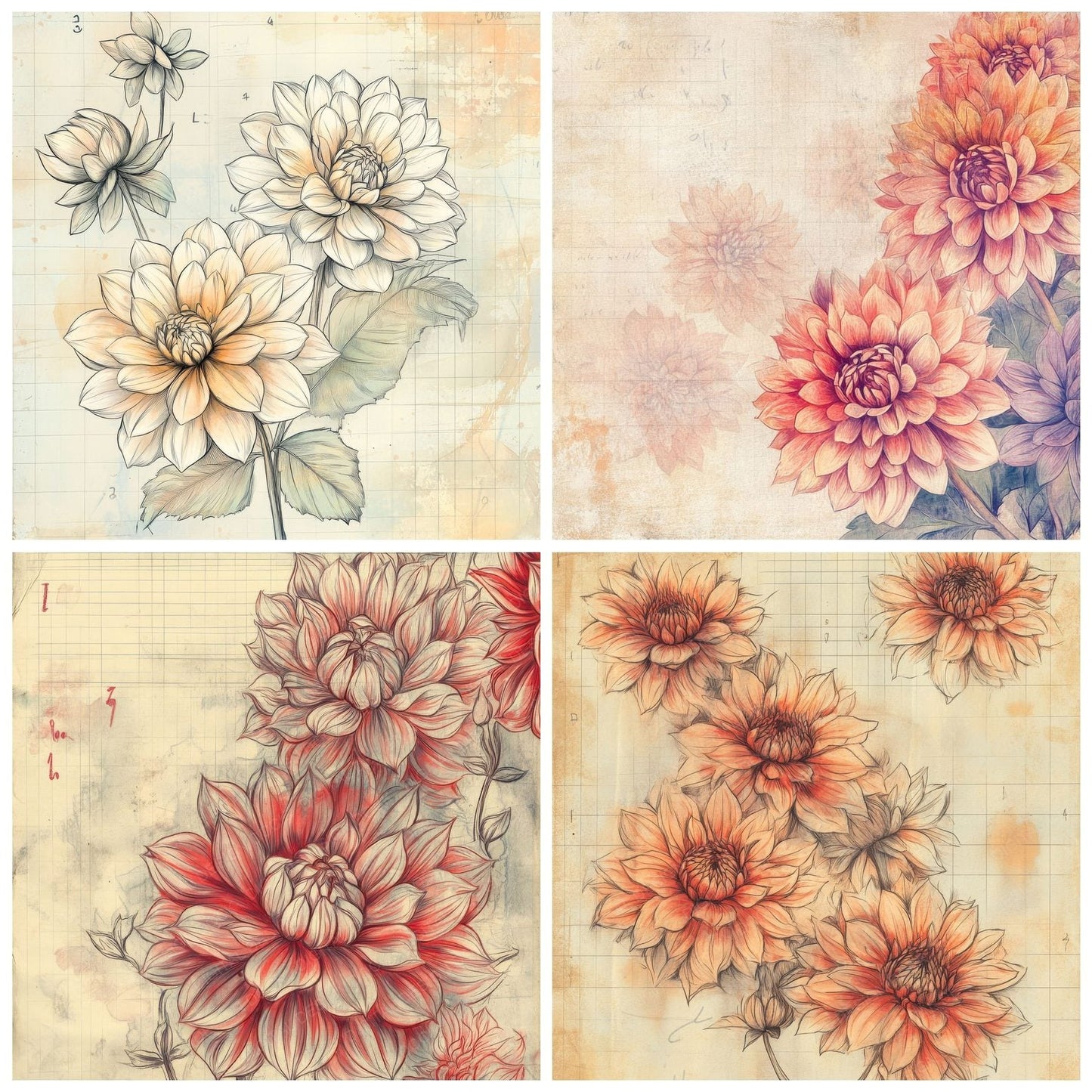 Sketch Dahlia Notepad Digital Paper Pack (DDD003542)