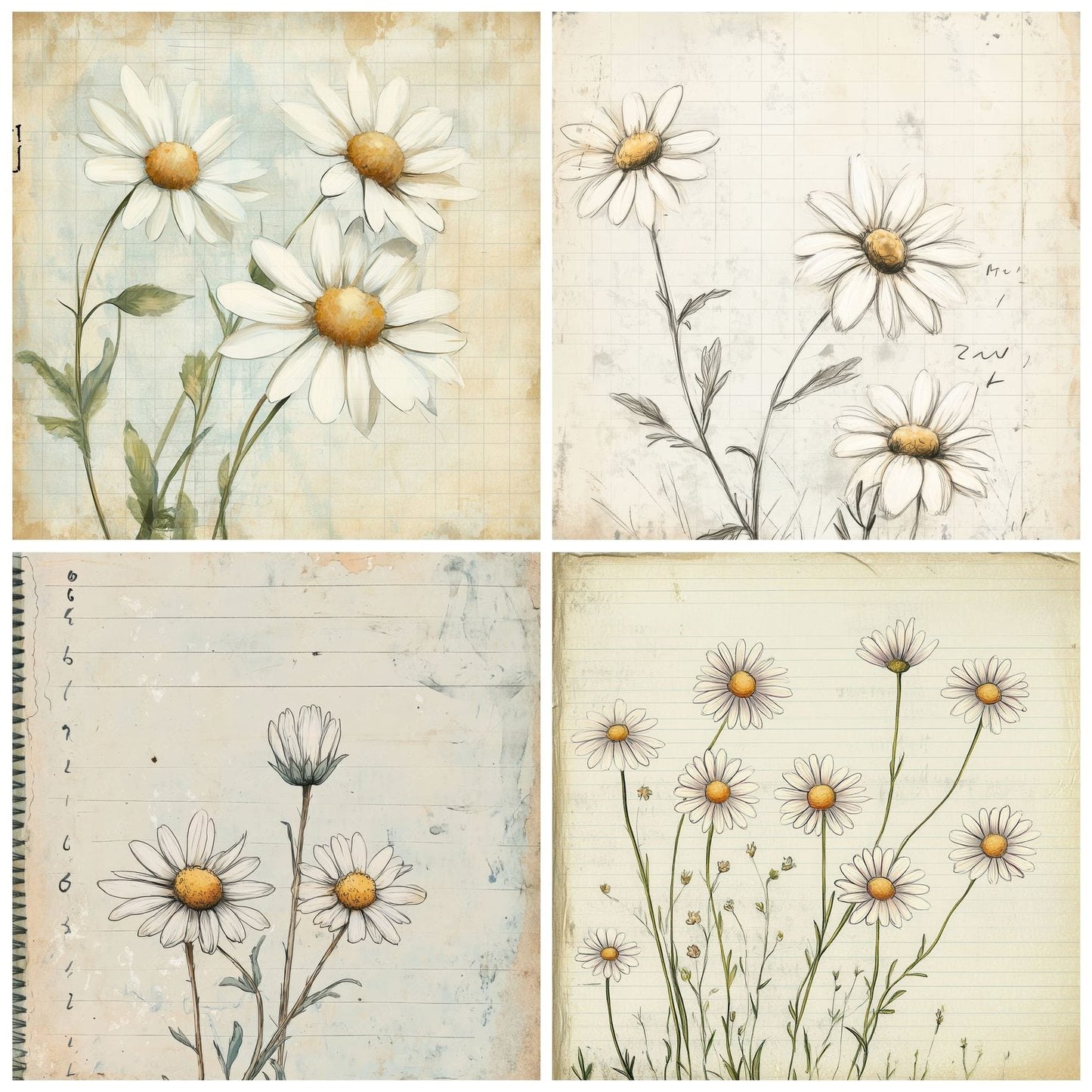 Sketch Daisy Colour Digital Paper Pack (DDD003543)