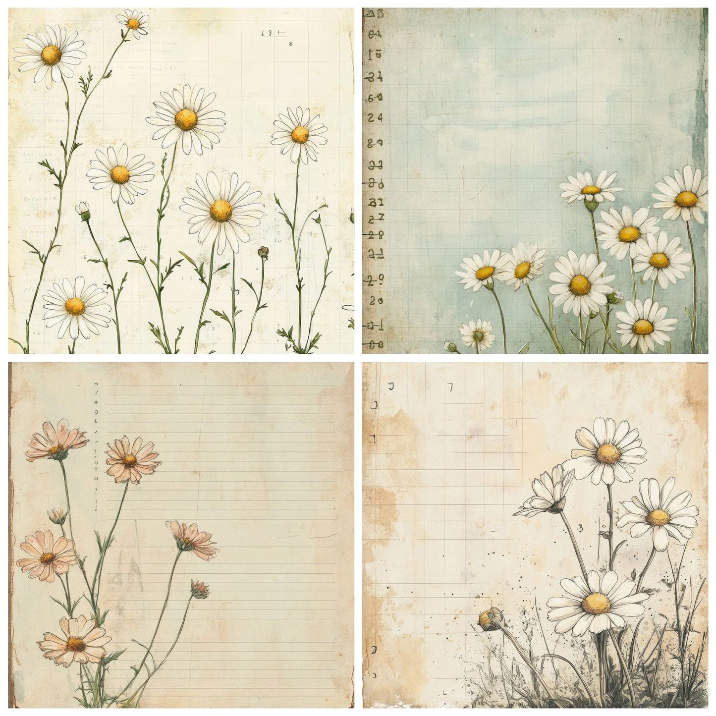 Sketch Daisy Colour Digital Paper Pack (DDD003543)
