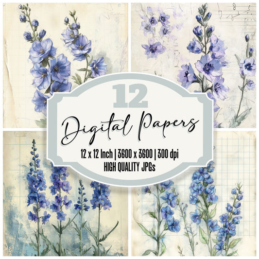 Sketch Delphinium Notepad Digital Paper Pack (DDD003544)