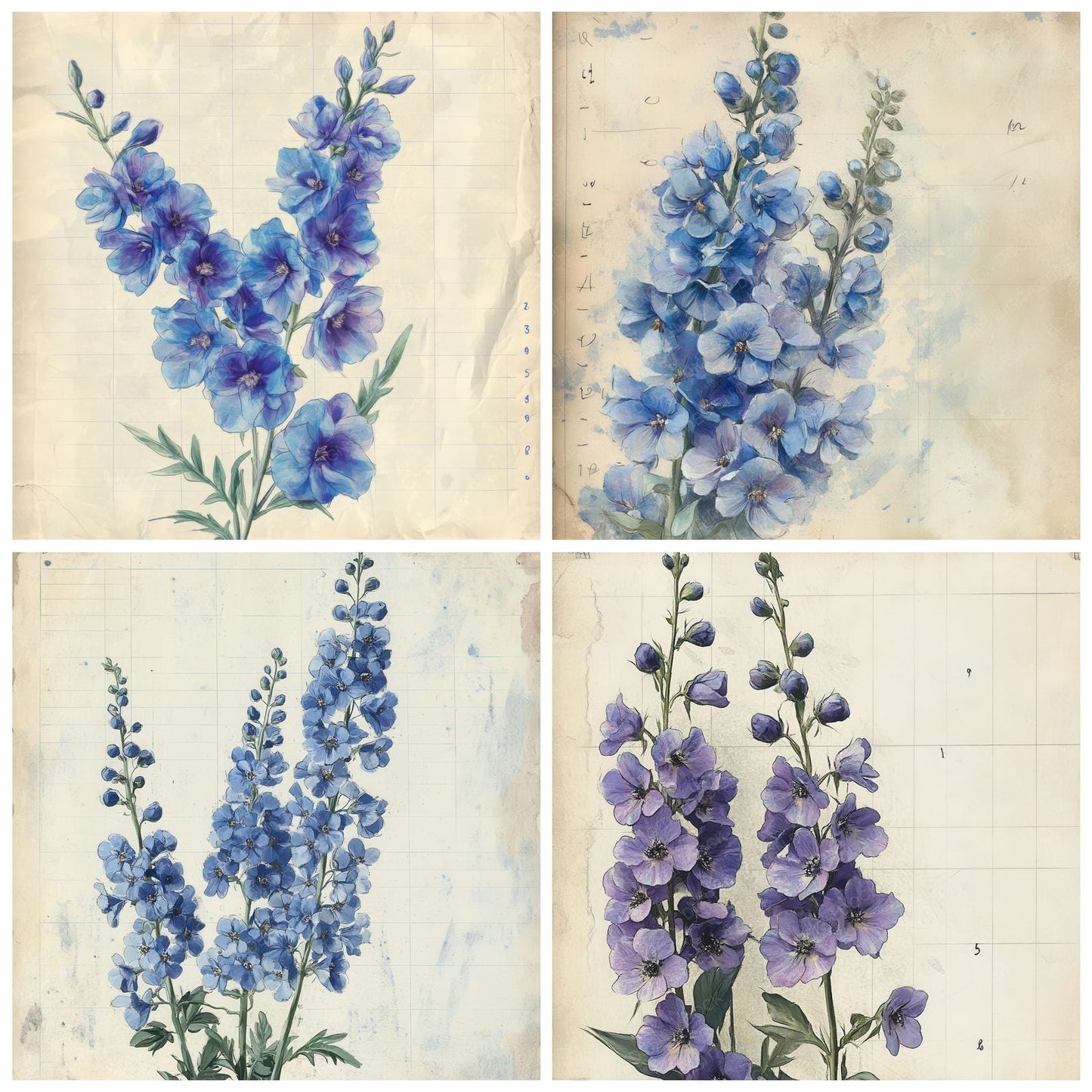 Sketch Delphinium Notepad Digital Paper Pack (DDD003544)