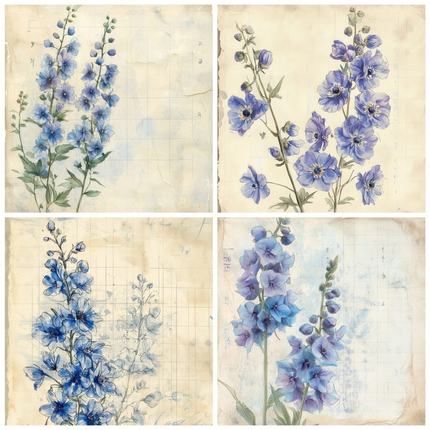 Sketch Delphinium Notepad Digital Paper Pack (DDD003544)