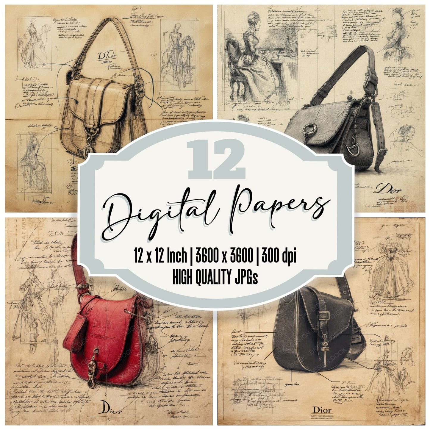 Sketch Dior Saddle Handbag Digital Paper Pack (DDD003545)
