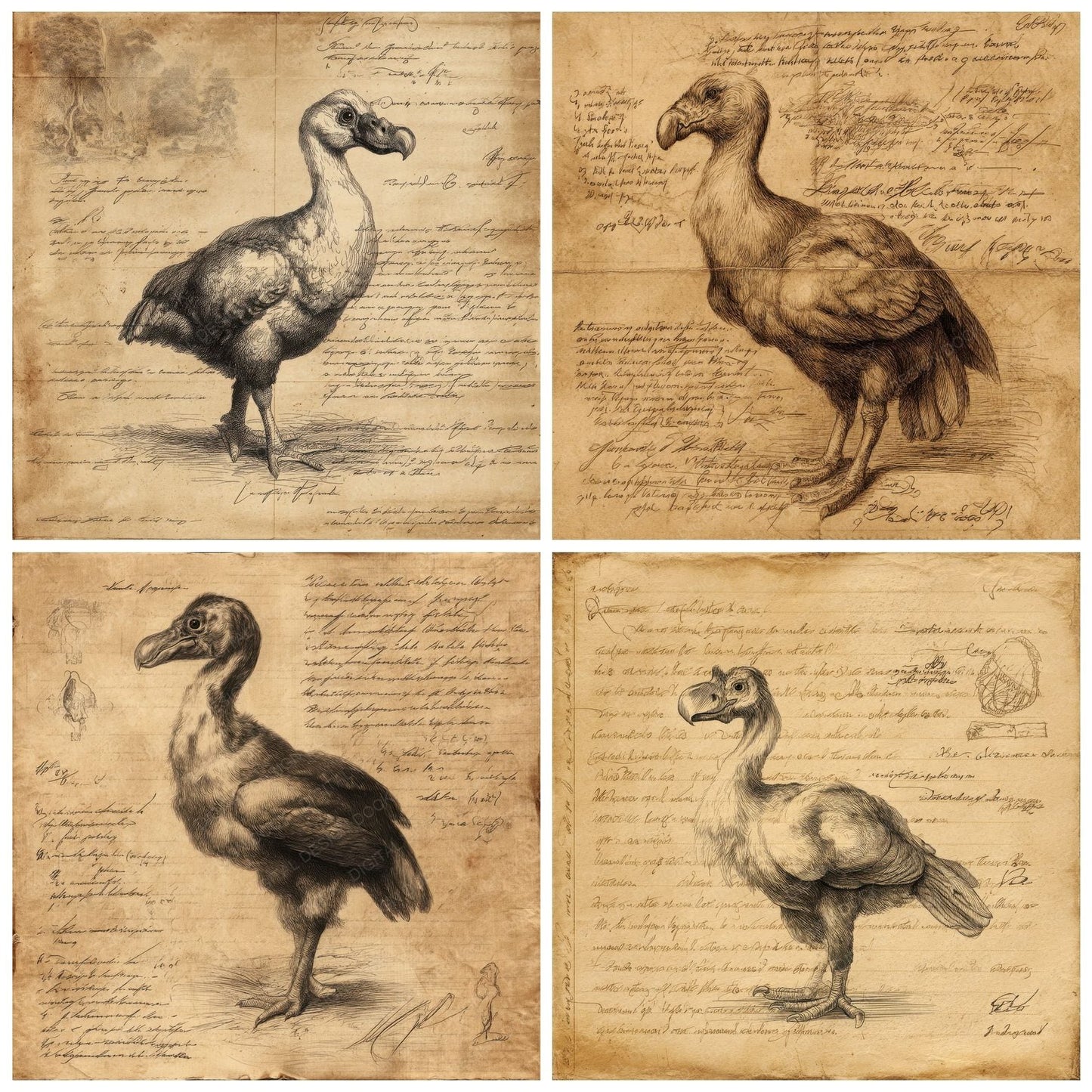 Sketch Dodo Bird Field Chart Digital Paper Pack (DDD003546)