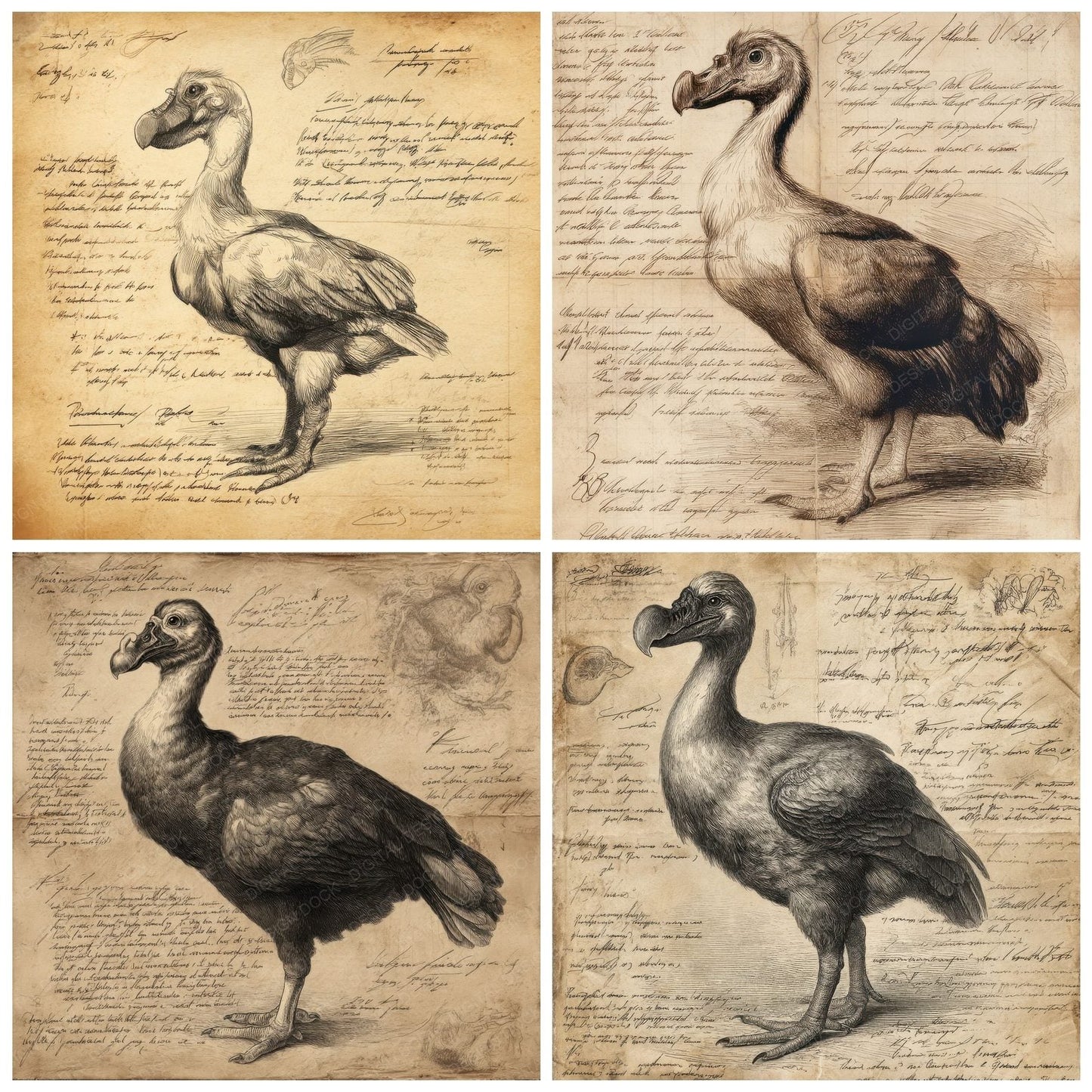 Sketch Dodo Bird Field Chart Digital Paper Pack (DDD003546)