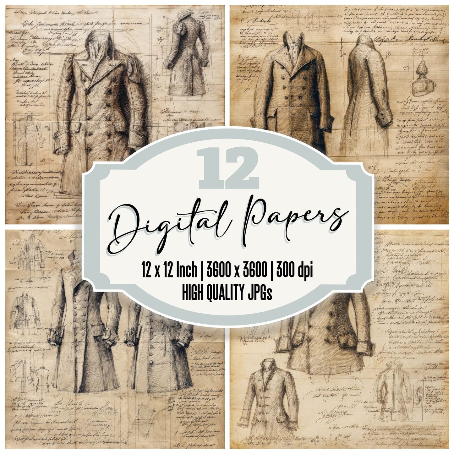 Sketch Double Breasted Coat Digital Paper Pack (DDD003547)