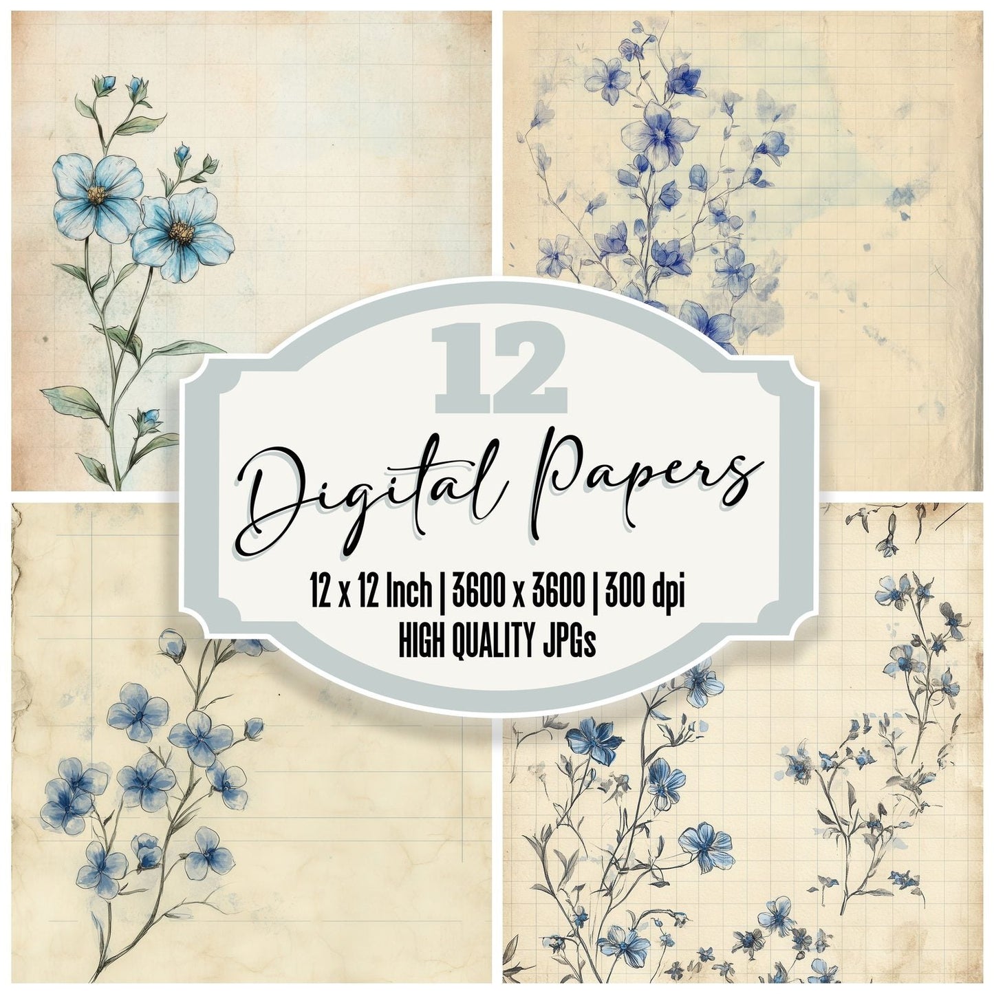Sketch Forget Me Nots Notepad Digital Paper Pack (DDD003555)