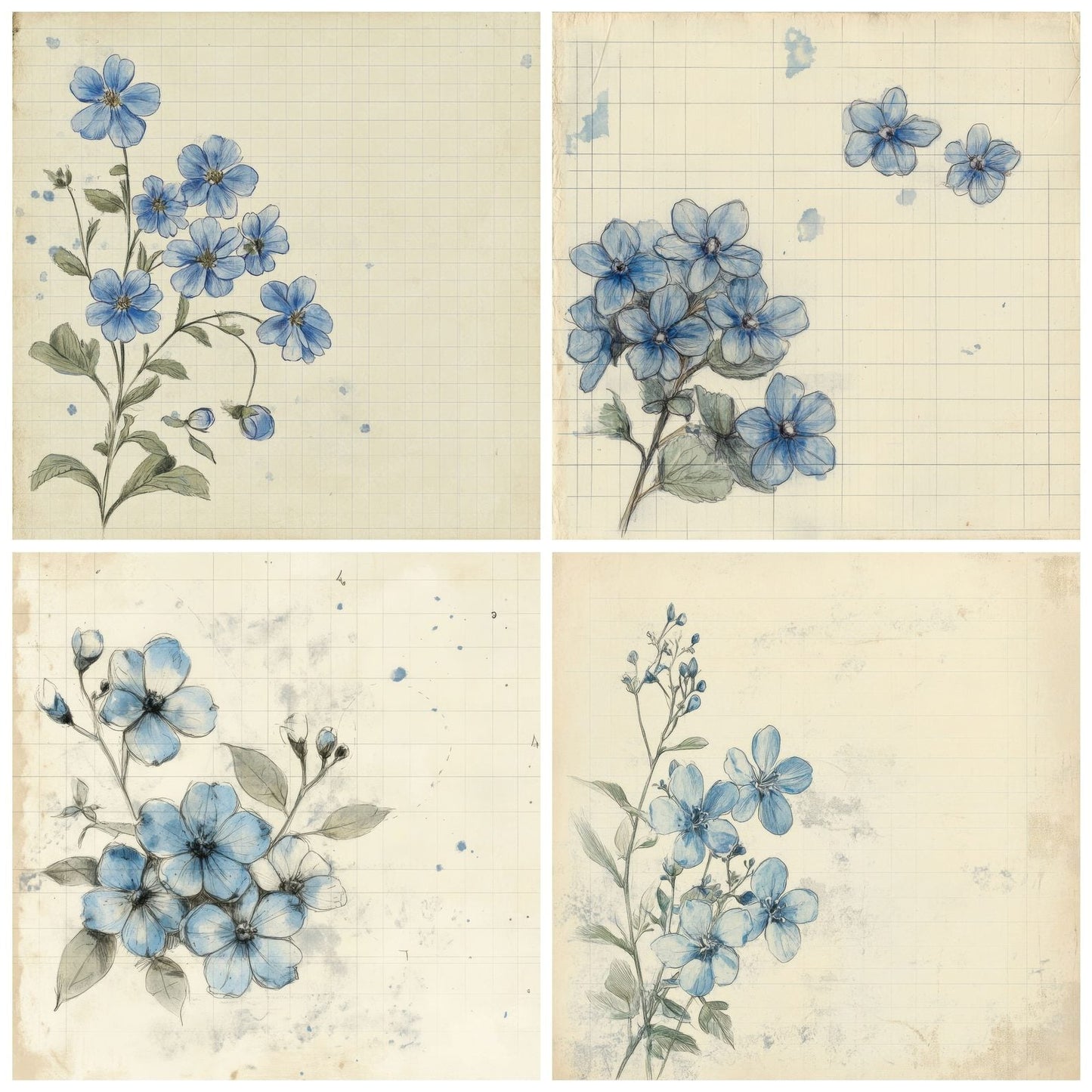 Sketch Forget Me Nots Notepad Digital Paper Pack (DDD003555)