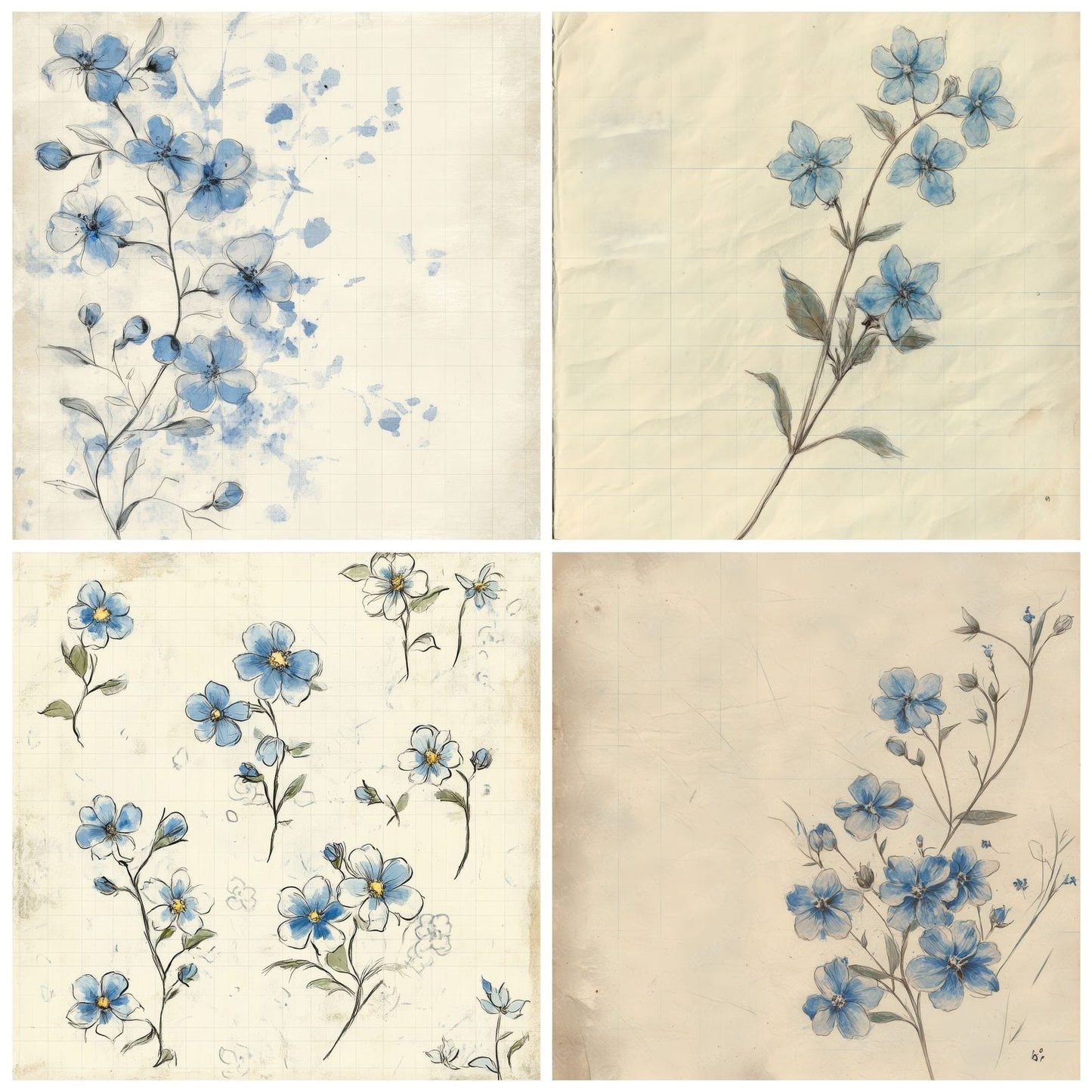 Sketch Forget Me Nots Notepad Digital Paper Pack (DDD003555)